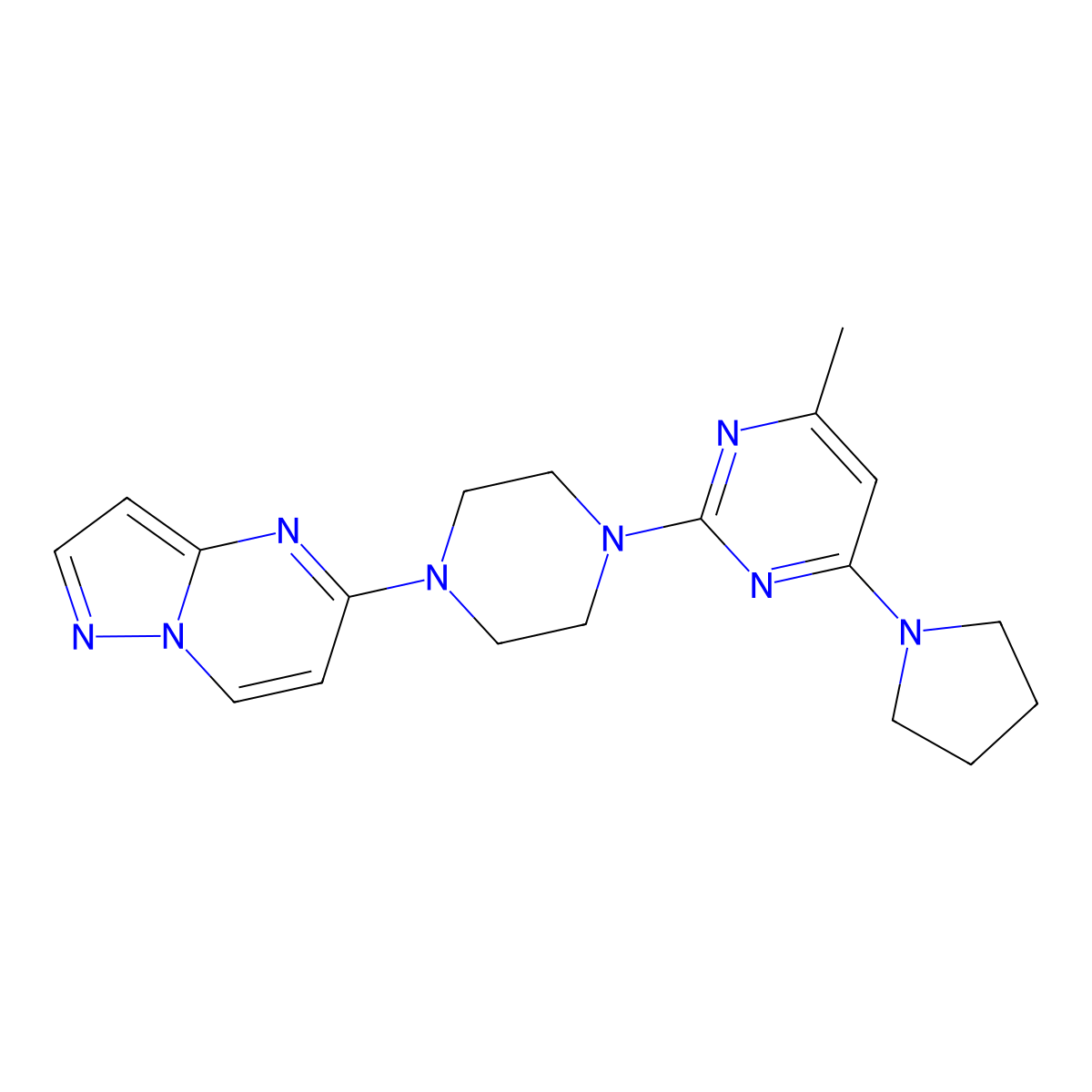 4-Methyl-2-(4-{pyrazolo[1,5-a]pyrimidin-5-yl}piperazin-1-yl)-6-(pyrrolidin-1-yl)pyrimidine molecular structure, CAS 2640973-19-7