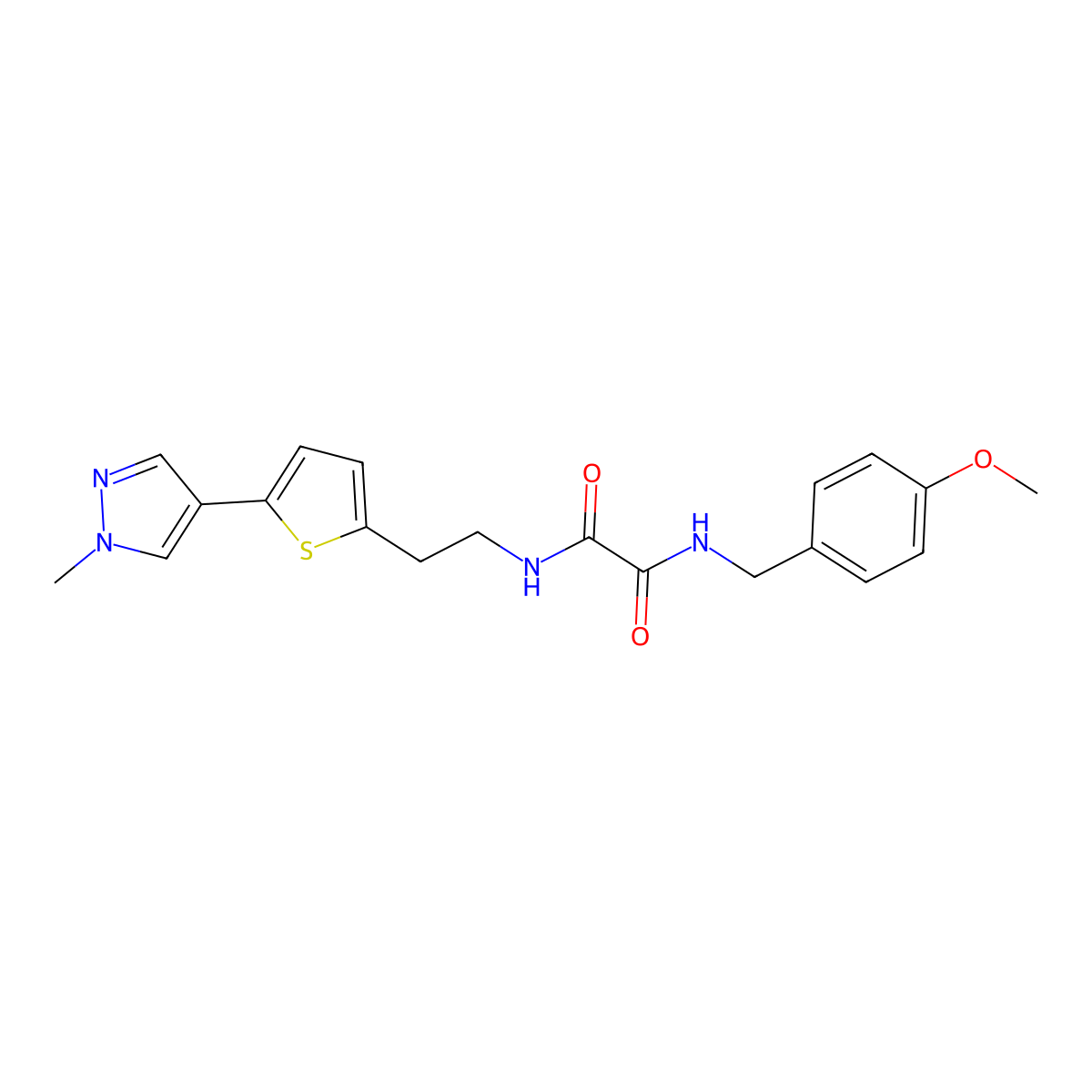N'-[(4-methoxyphenyl)methyl]-N-{2-[5-(1-methyl-1H-pyrazol-4-yl)thiophen-2-yl]ethyl}ethanediamide molecular structure, CAS 2640973-21-1