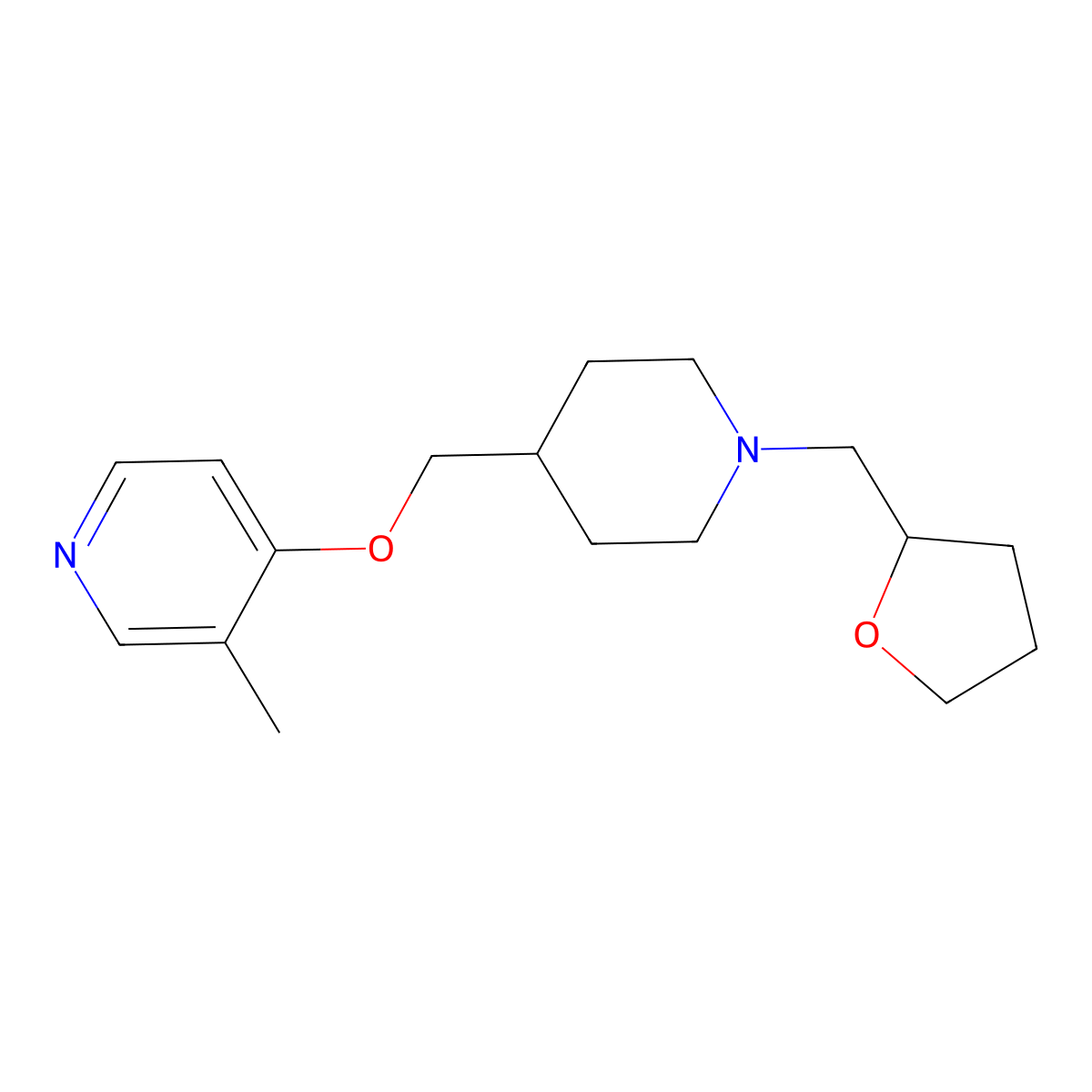 3-Methyl-4-({1-[(oxolan-2-yl)methyl]piperidin-4-yl}methoxy)pyridine molecular structure, CAS 2640973-22-2