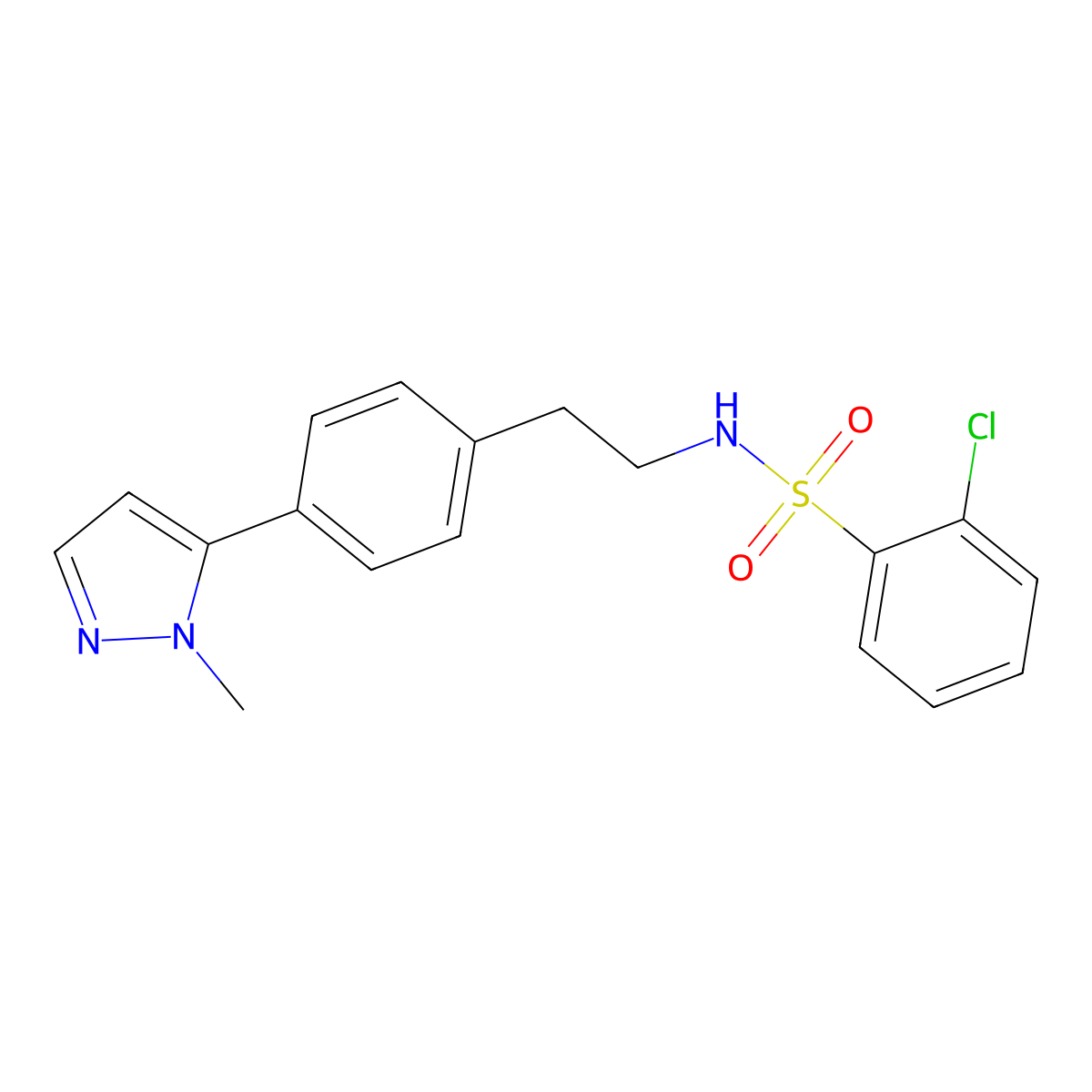 2-chloro-N-{2-[4-(1-methyl-1H-pyrazol-5-yl)phenyl]ethyl}benzene-1-sulfonamide molecular structure, CAS 2640973-30-2