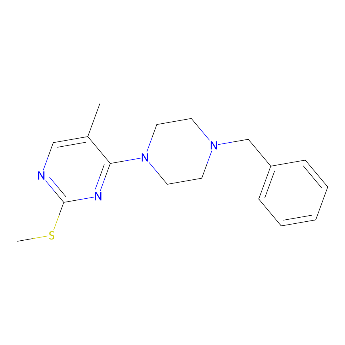 4-(4-Benzylpiperazin-1-yl)-5-methyl-2-(methylsulfanyl)pyrimidine molecular structure, CAS 2640973-35-7