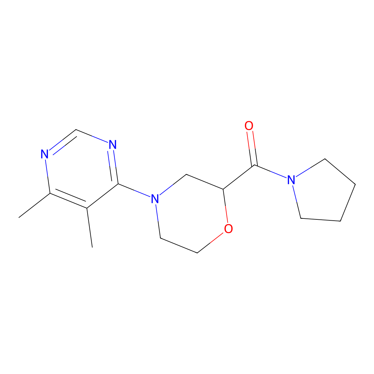 4-(5,6-Dimethylpyrimidin-4-yl)-2-(pyrrolidine-1-carbonyl)morpholine molecular structure, CAS 2640973-36-8