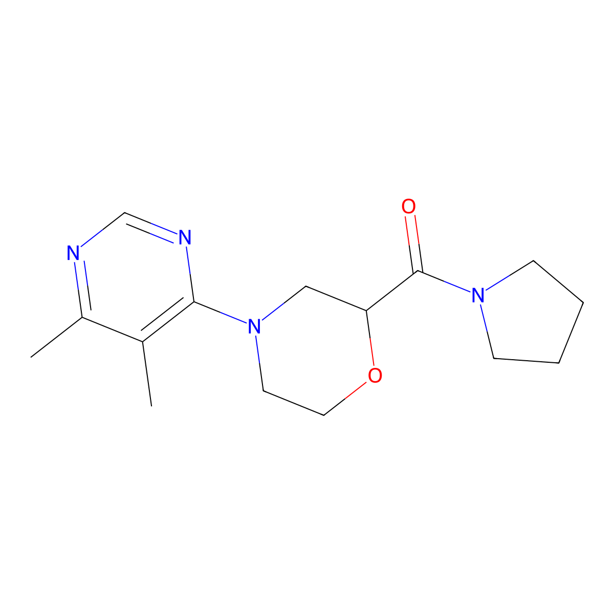 4-(5,6-Dimethylpyrimidin-4-yl)-2-(pyrrolidine-1-carbonyl)morpholine molecular structure, CAS 2640973-36-8