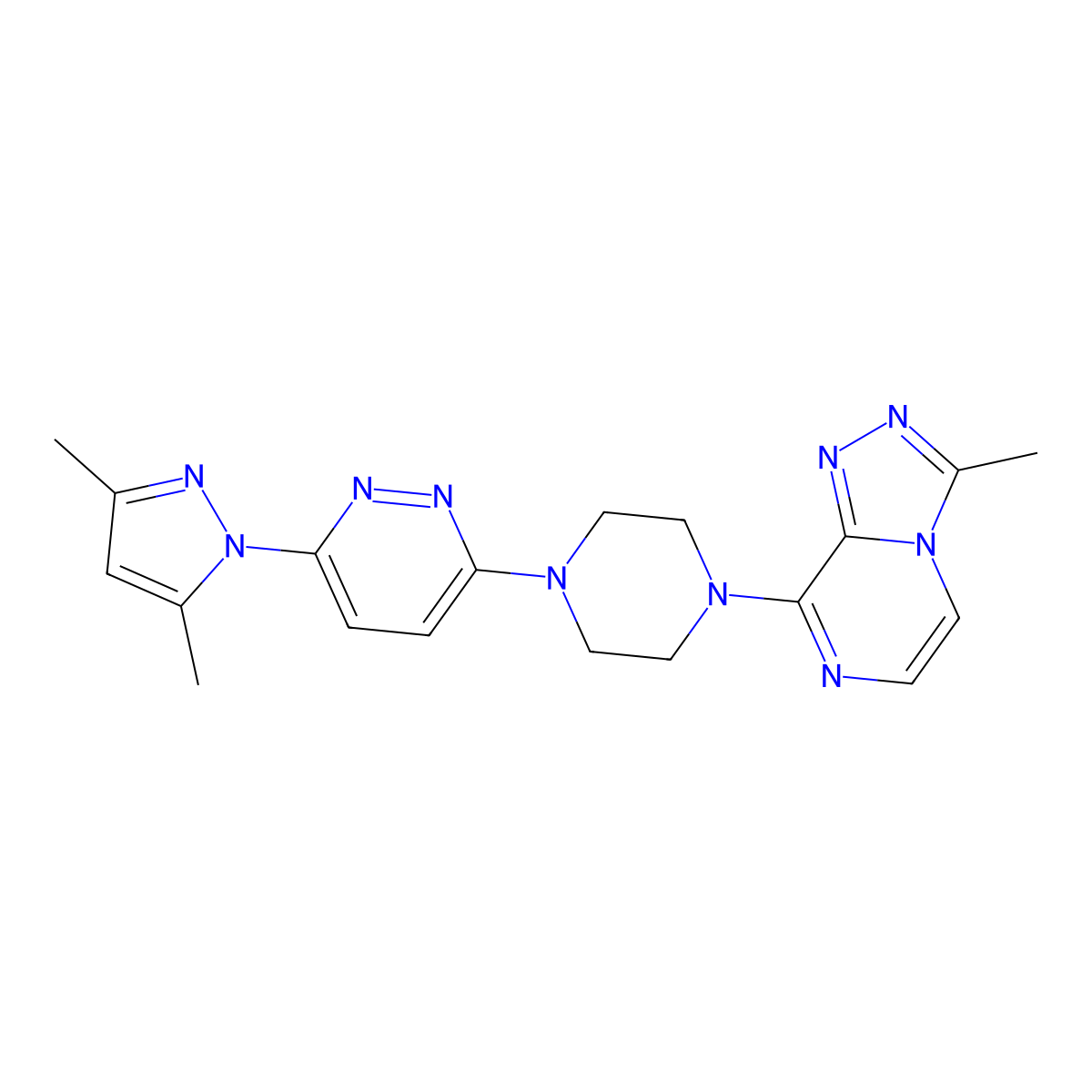 3-(3,5-dimethyl-1H-pyrazol-1-yl)-6-(4-{3-methyl-[1,2,4]triazolo[4,3-a]pyrazin-8-yl}piperazin-1-yl)pyridazine molecular structure, CAS 2640973-37-9