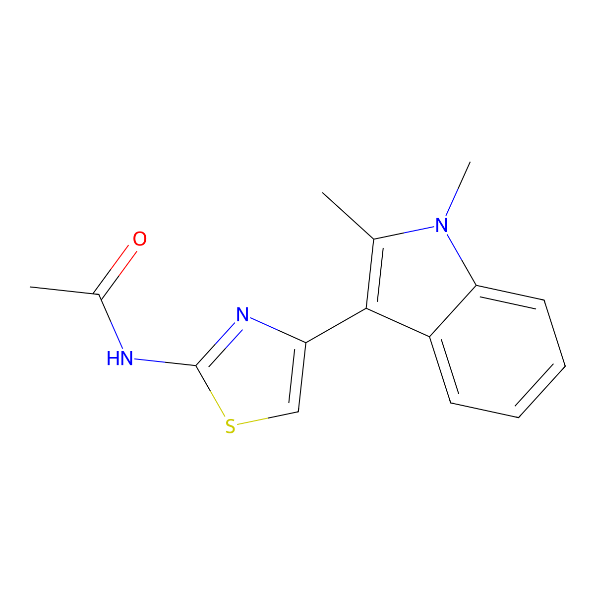 N-[4-(1,2-dimethyl-1H-indol-3-yl)-1,3-thiazol-2-yl]acetamide molecular structure, CAS 2640973-40-4