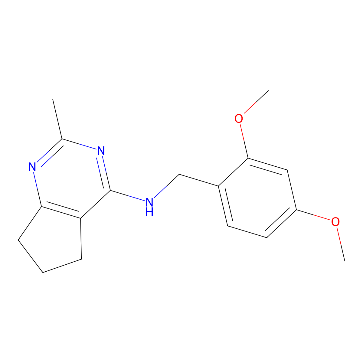 N-[(2,4-dimethoxyphenyl)methyl]-2-methyl-5H,6H,7H-cyclopenta[d]pyrimidin-4-amine molecular structure, CAS 2640973-41-5