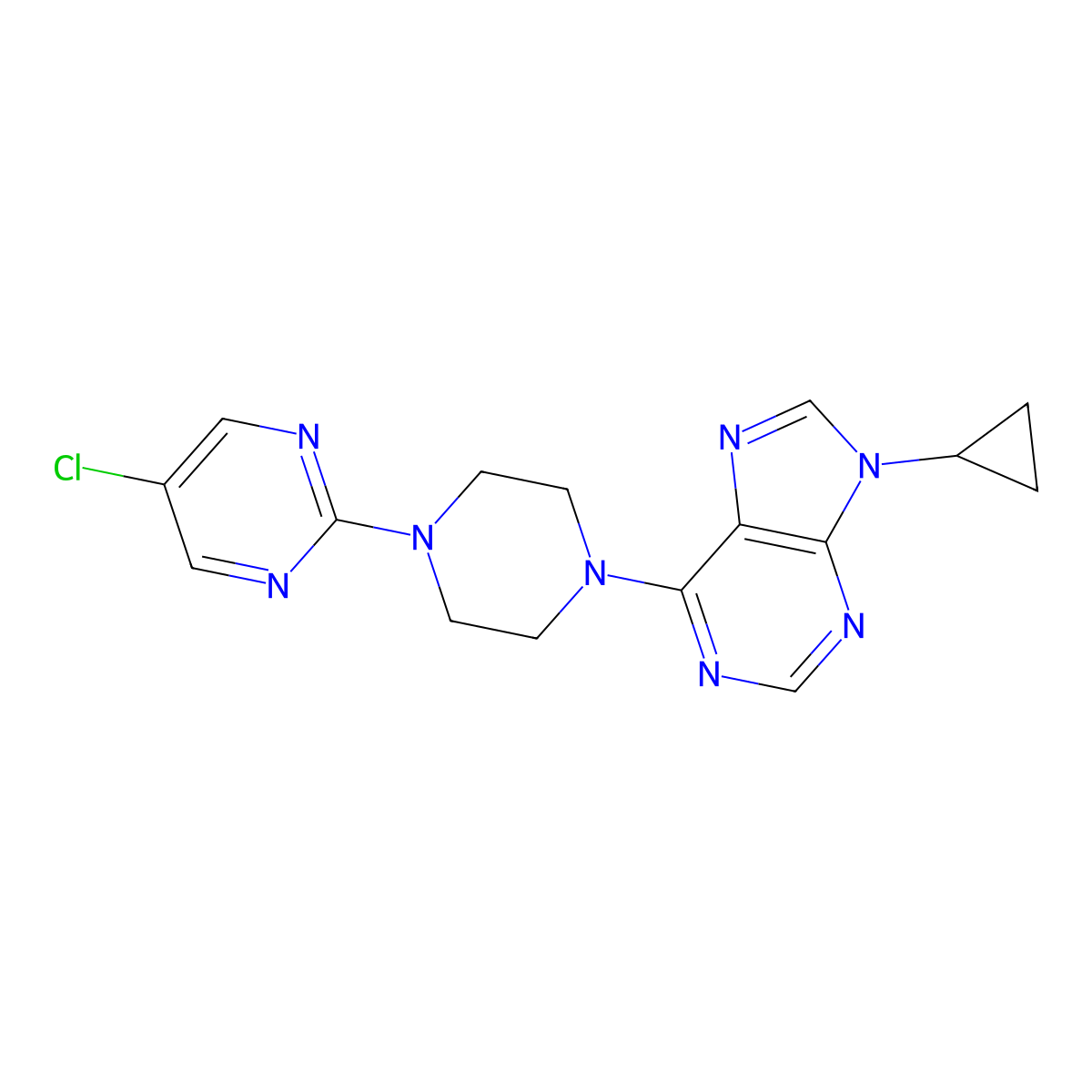 6-[4-(5-chloropyrimidin-2-yl)piperazin-1-yl]-9-cyclopropyl-9H-purine molecular structure, CAS 2640973-47-1