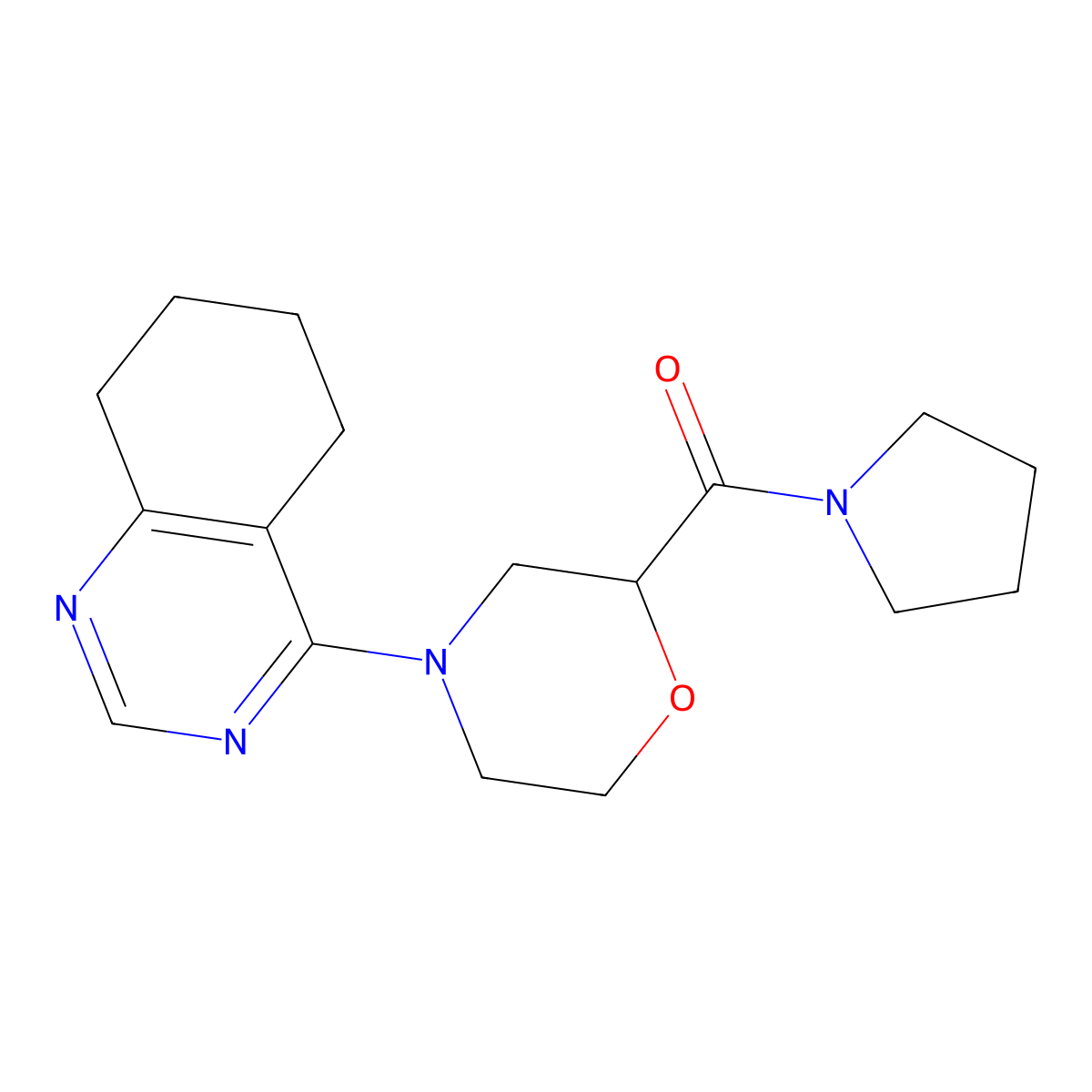 4-[2-(Pyrrolidine-1-carbonyl)morpholin-4-yl]-5,6,7,8-tetrahydroquinazoline molecular structure, CAS 2640973-48-2