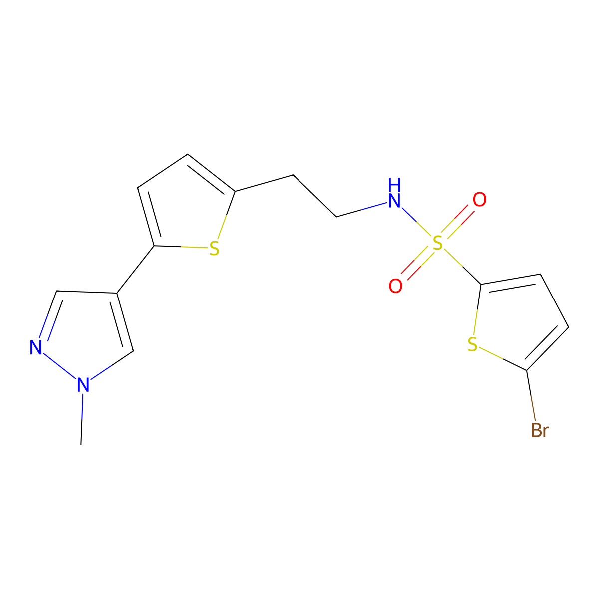 5-bromo-N-{2-[5-(1-methyl-1H-pyrazol-4-yl)thiophen-2-yl]ethyl}thiophene-2-sulfonamide molecular structure, CAS 2640973-49-3