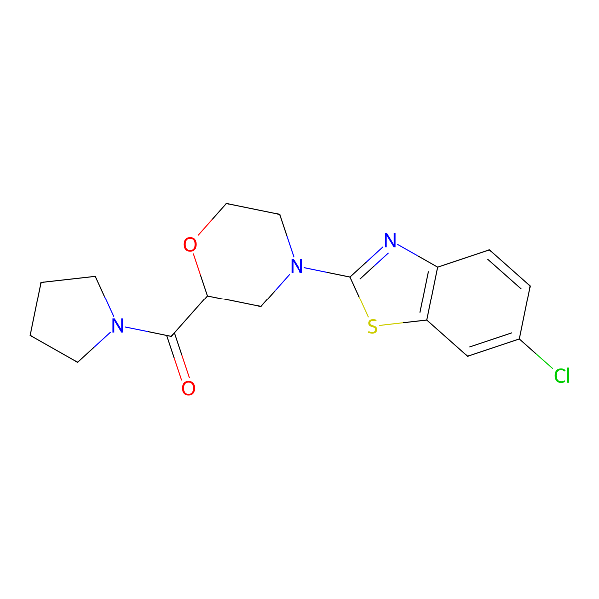 6-Chloro-2-[2-(pyrrolidine-1-carbonyl)morpholin-4-yl]-1,3-benzothiazole molecular structure, CAS 2640973-51-7