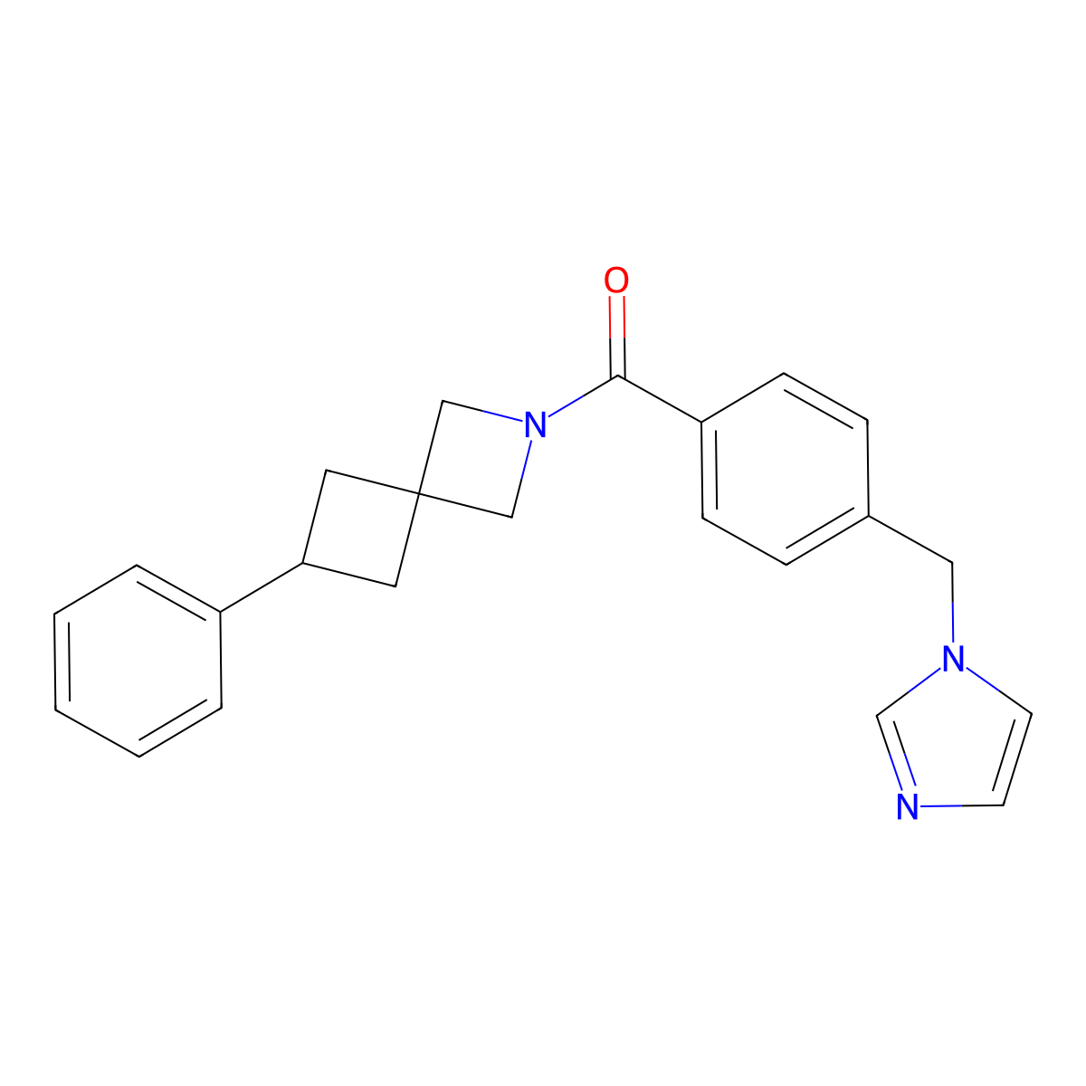 2-{4-[(1H-imidazol-1-yl)methyl]benzoyl}-6-phenyl-2-azaspiro[3.3]heptane molecular structure, CAS 2640973-54-0