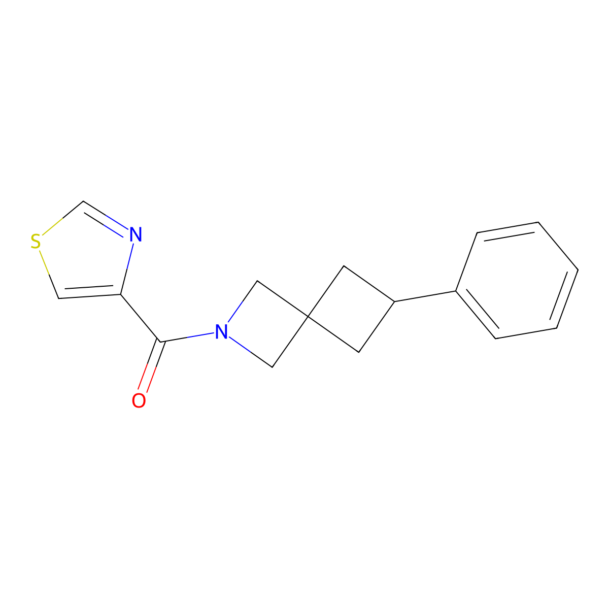6-Phenyl-2-(1,3-thiazole-4-carbonyl)-2-azaspiro[3.3]heptane molecular structure, CAS 2640973-56-2