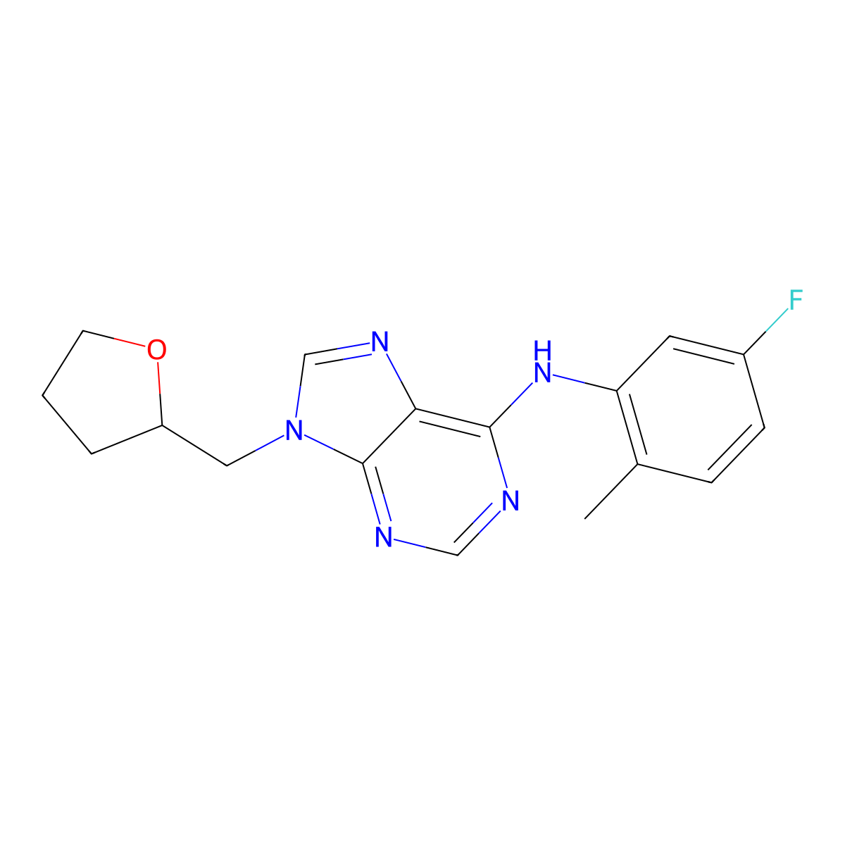 N-(5-fluoro-2-methylphenyl)-9-[(oxolan-2-yl)methyl]-9H-purin-6-amine molecular structure, CAS 2640973-57-3