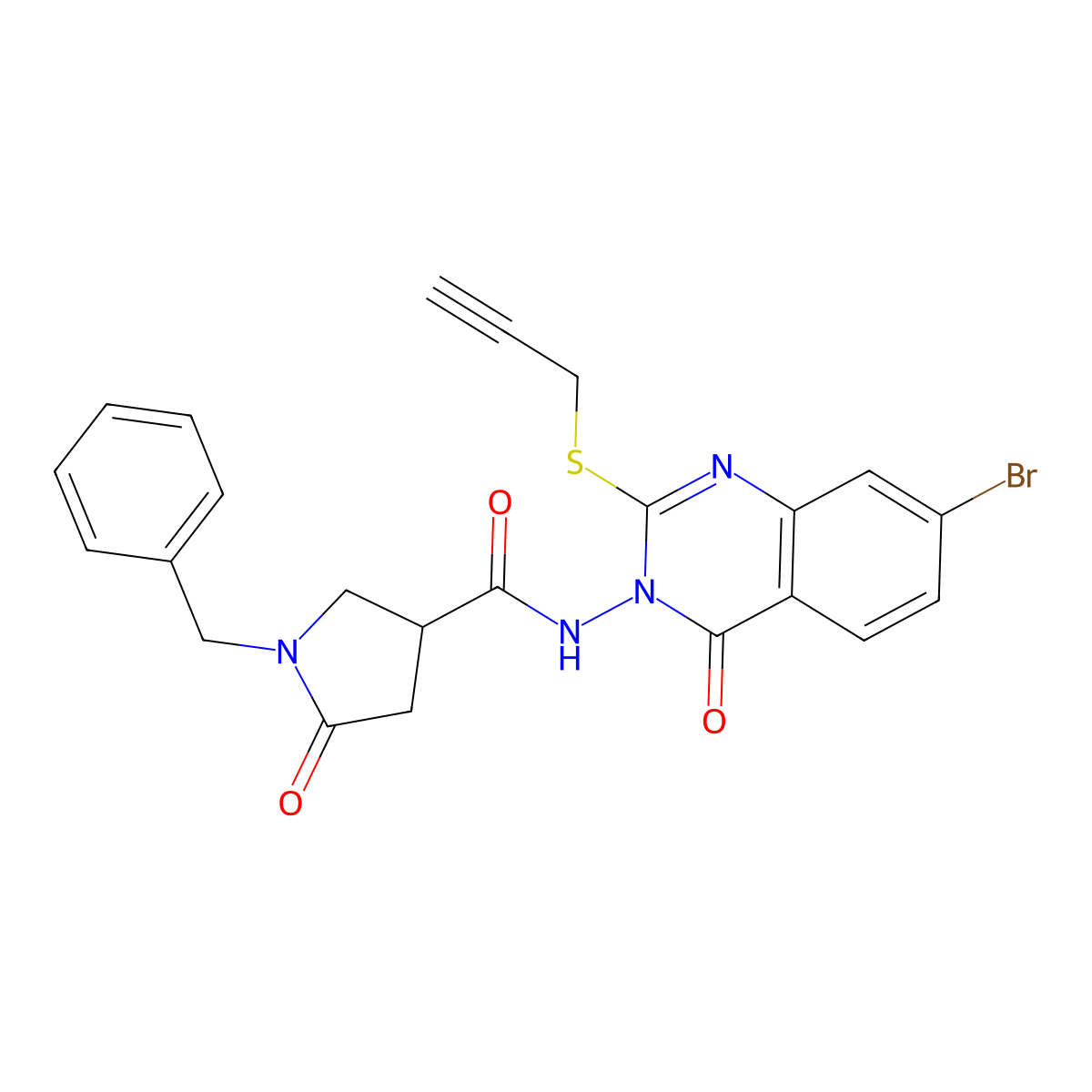 1-benzyl-N-[7-bromo-4-oxo-2-(prop-2-yn-1-ylsulfanyl)-3,4-dihydroquinazolin-3-yl]-5-oxopyrrolidine-3-carboxamide molecular structure, CAS 2640973-59-5