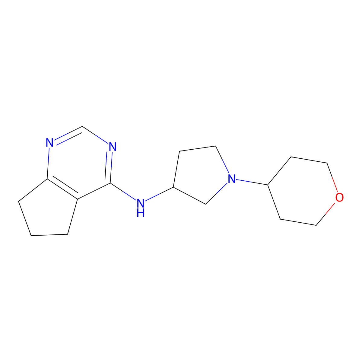 N-{5H,6H,7H-cyclopenta[d]pyrimidin-4-yl}-1-(oxan-4-yl)pyrrolidin-3-amine molecular structure, CAS 2640973-62-0