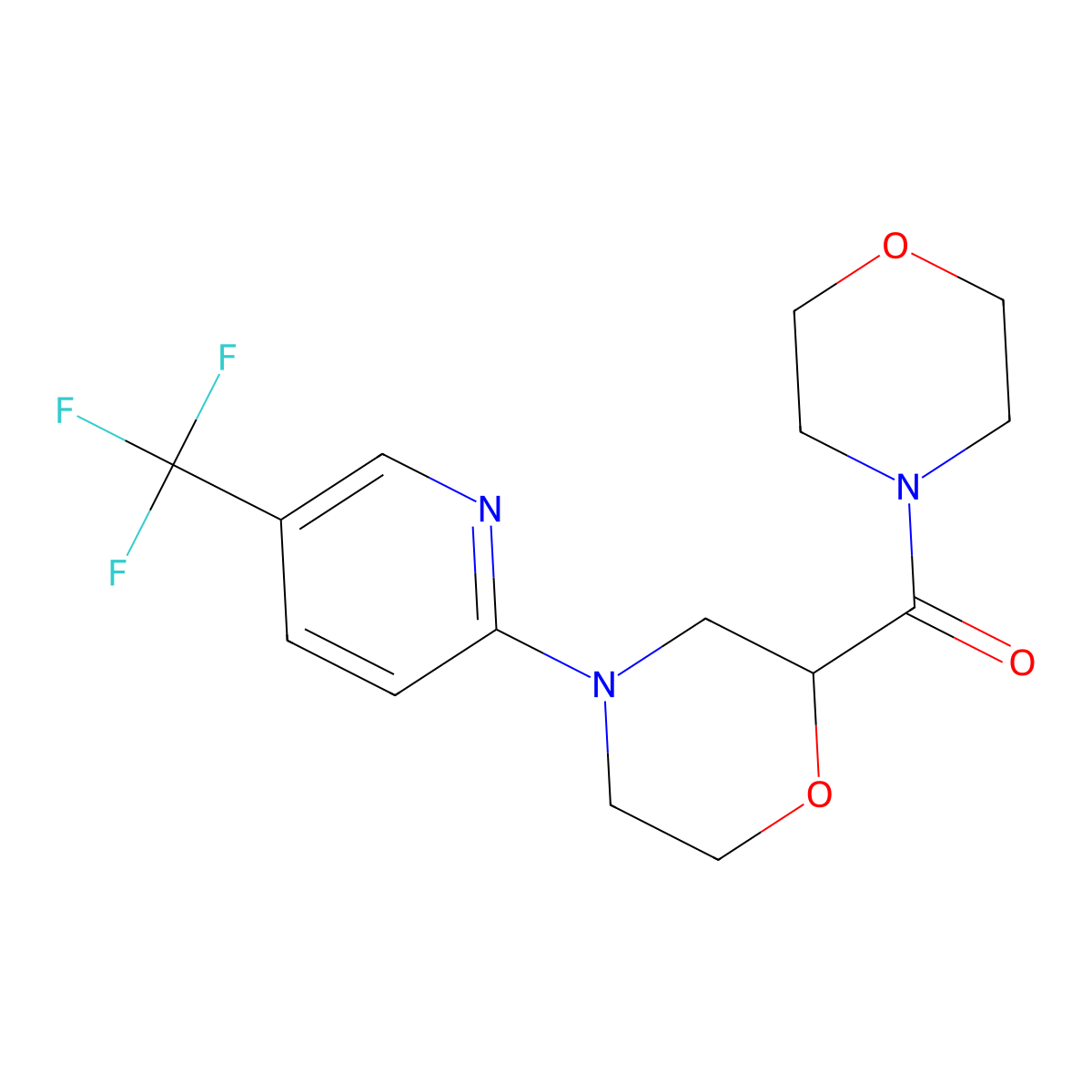 2-(Morpholine-4-carbonyl)-4-[5-(trifluoromethyl)pyridin-2-yl]morpholine molecular structure, CAS 2640973-66-4