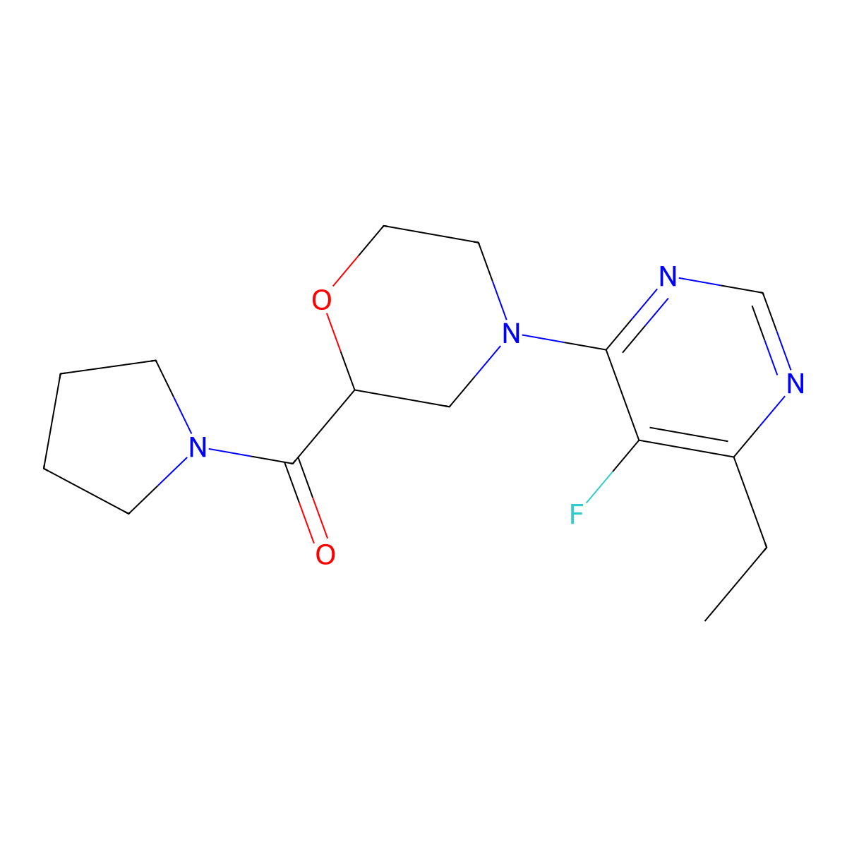 4-(6-Ethyl-5-fluoropyrimidin-4-yl)-2-(pyrrolidine-1-carbonyl)morpholine molecular structure, CAS 2640973-67-5