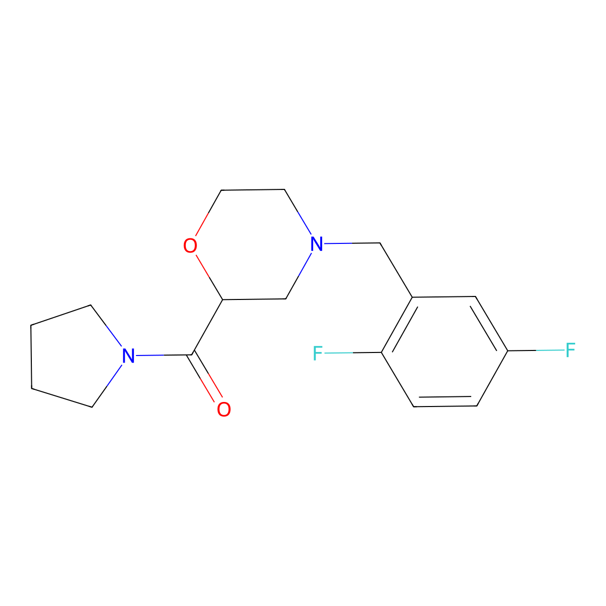 4-[(2,5-Difluorophenyl)methyl]-2-(pyrrolidine-1-carbonyl)morpholine molecular structure, CAS 2640973-70-0