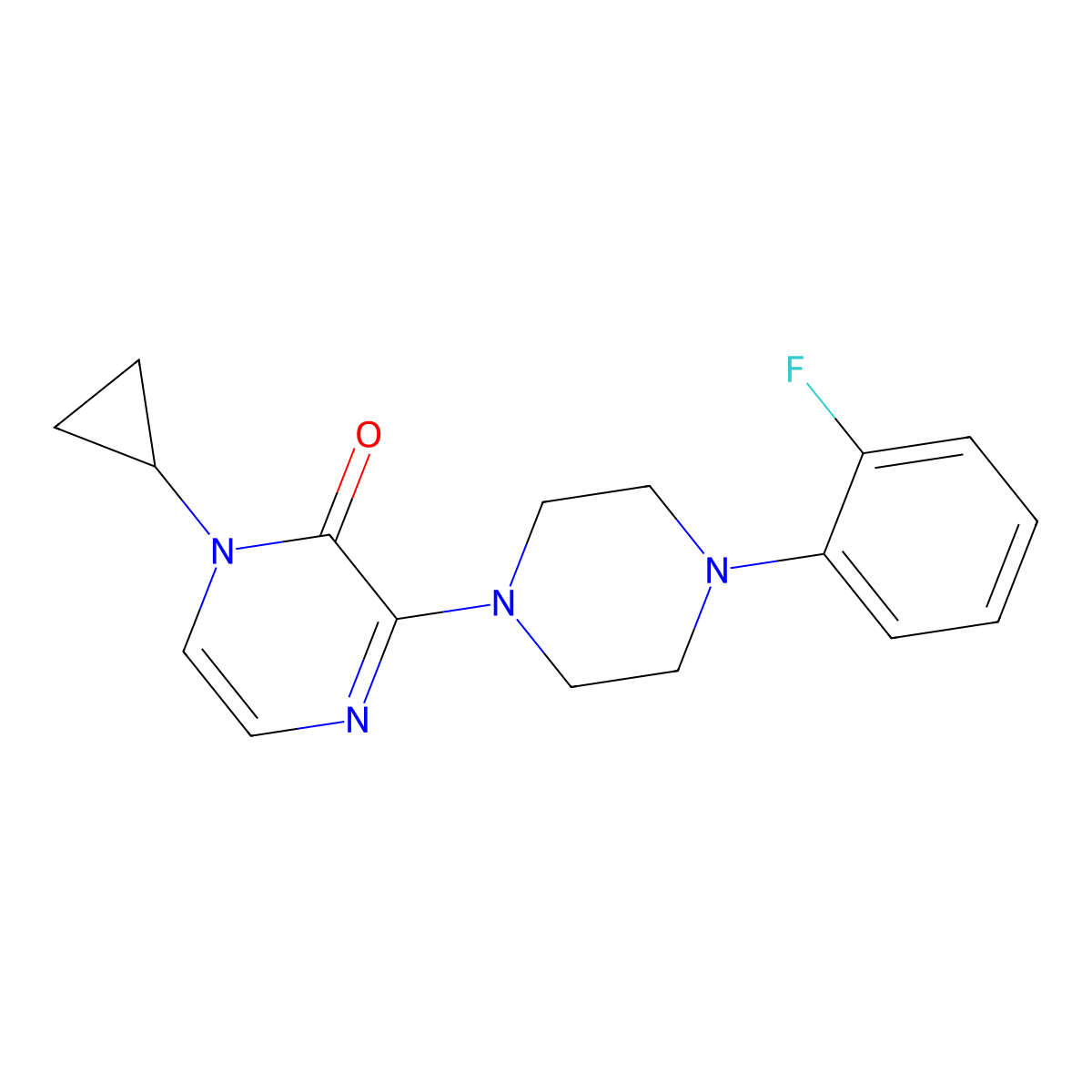 1-Cyclopropyl-3-[4-(2-fluorophenyl)piperazin-1-yl]-1,2-dihydropyrazin-2-one molecular structure, CAS 2640973-75-5