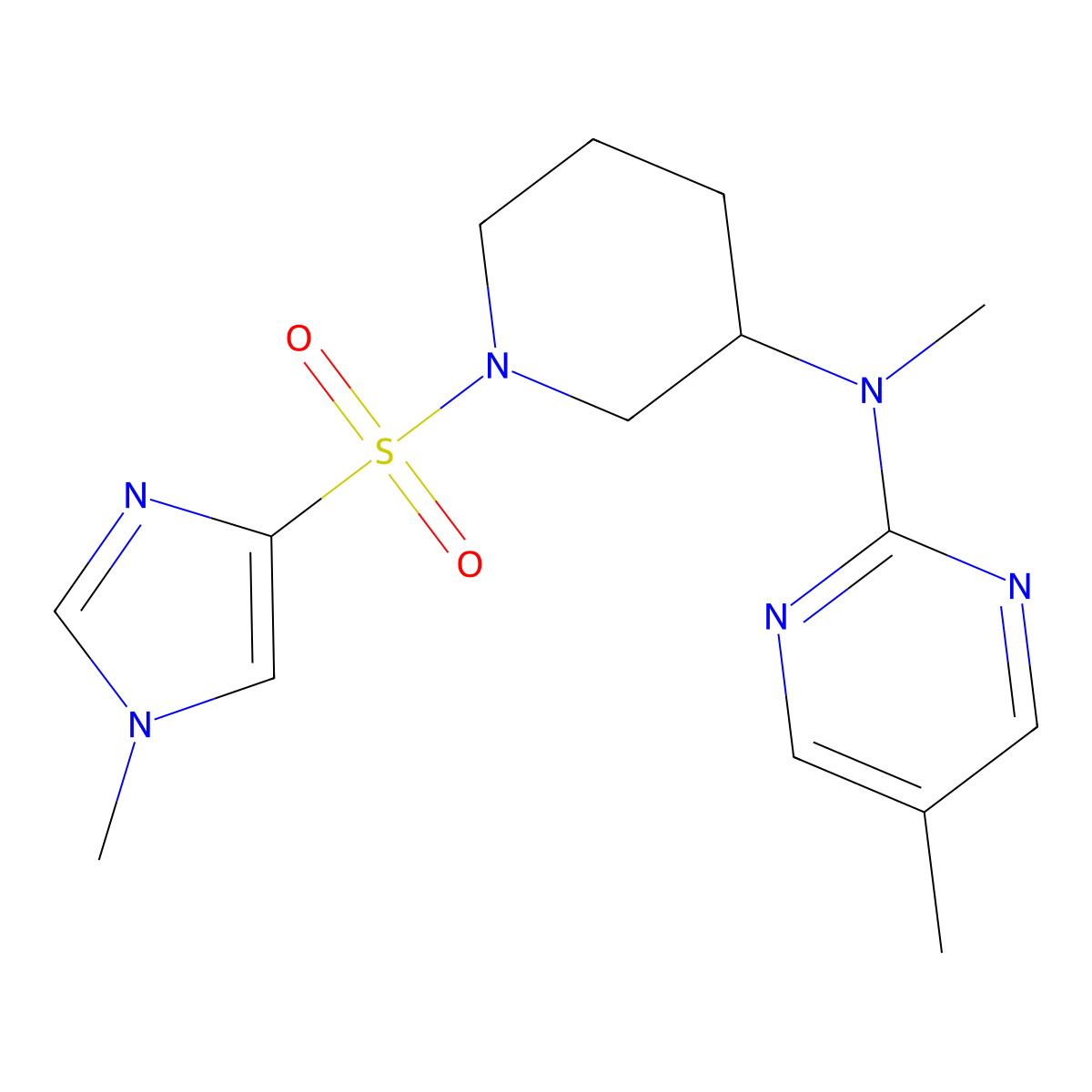 N,5-dimethyl-N-{1-[(1-methyl-1H-imidazol-4-yl)sulfonyl]piperidin-3-yl}pyrimidin-2-amine molecular structure, CAS 2640973-76-6