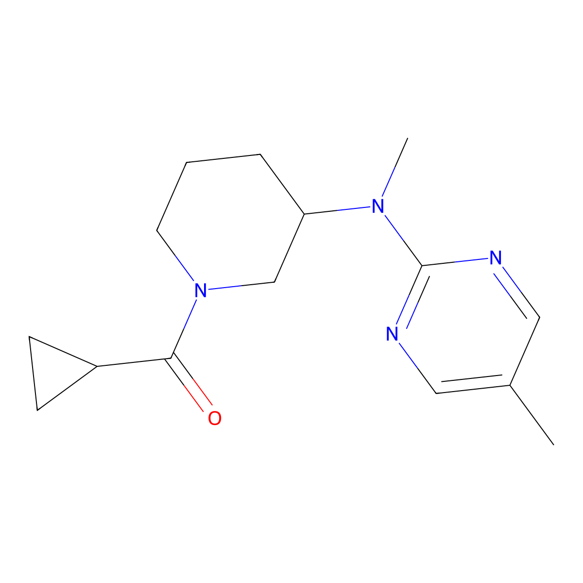 N-(1-cyclopropanecarbonylpiperidin-3-yl)-N,5-dimethylpyrimidin-2-amine molecular structure, CAS 2640973-77-7