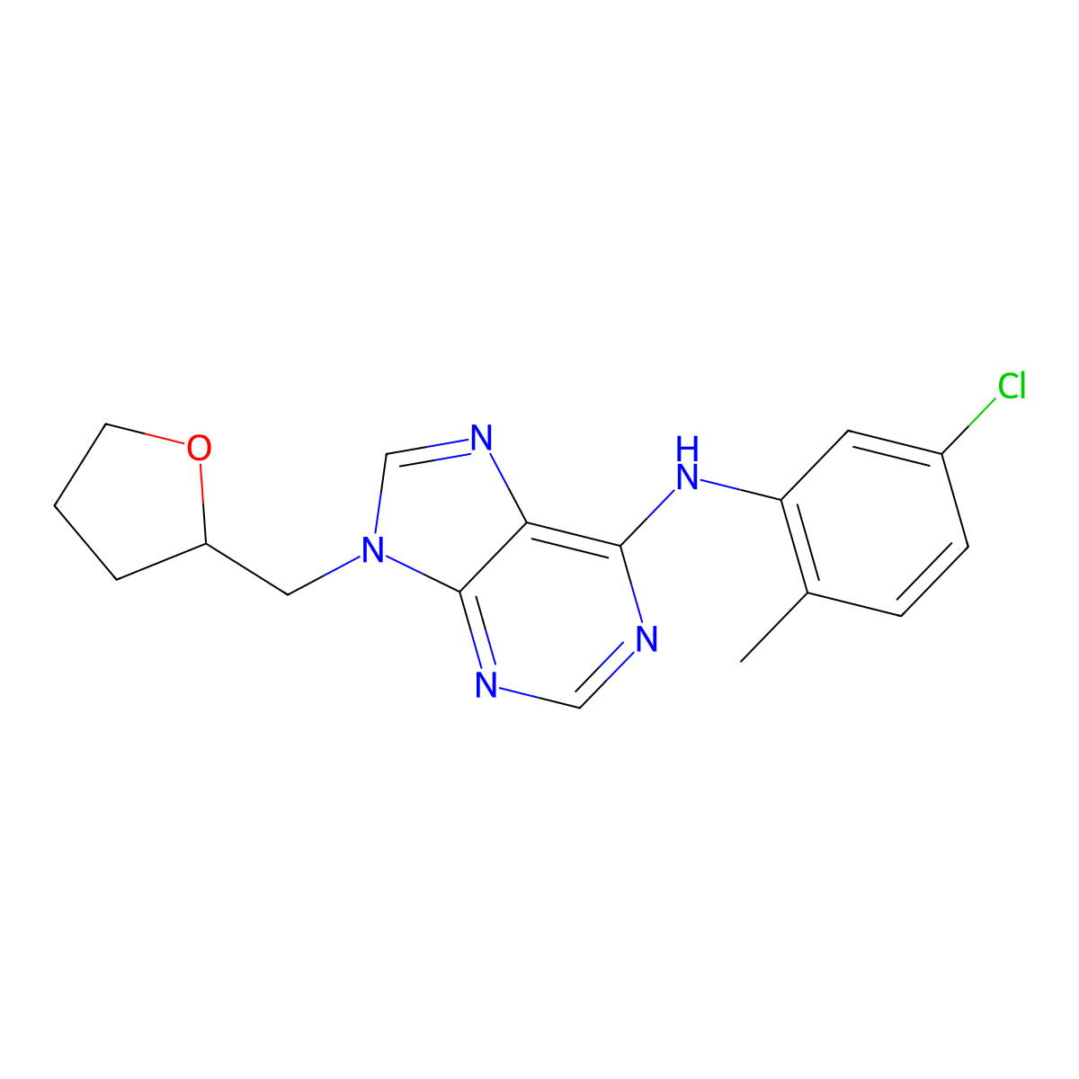 N-(5-chloro-2-methylphenyl)-9-[(oxolan-2-yl)methyl]-9H-purin-6-amine molecular structure, CAS 2640973-81-3