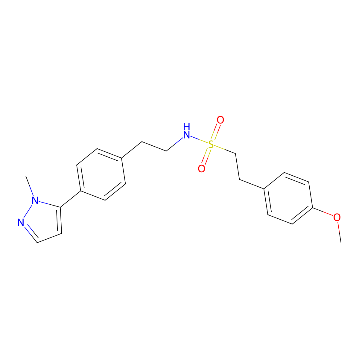 2-(4-methoxyphenyl)-N-{2-[4-(1-methyl-1H-pyrazol-5-yl)phenyl]ethyl}ethane-1-sulfonamide molecular structure, CAS 2640973-82-4