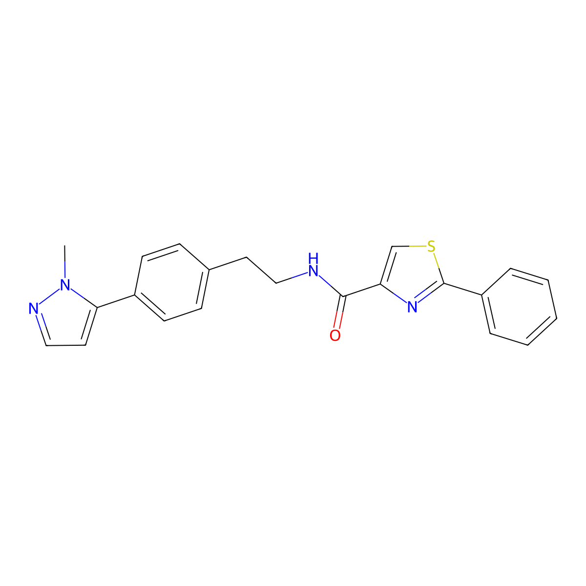 N-{2-[4-(1-methyl-1H-pyrazol-5-yl)phenyl]ethyl}-2-phenyl-1,3-thiazole-4-carboxamide molecular structure, CAS 2640973-83-5