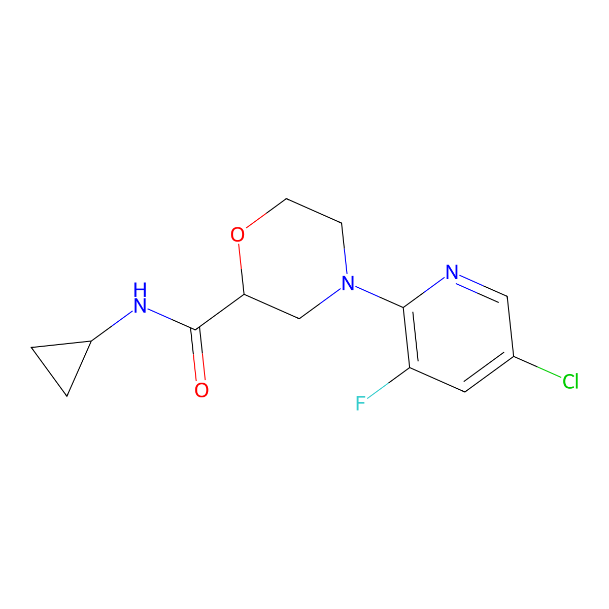 4-(5-chloro-3-fluoropyridin-2-yl)-N-cyclopropylmorpholine-2-carboxamide molecular structure, CAS 2640973-88-0