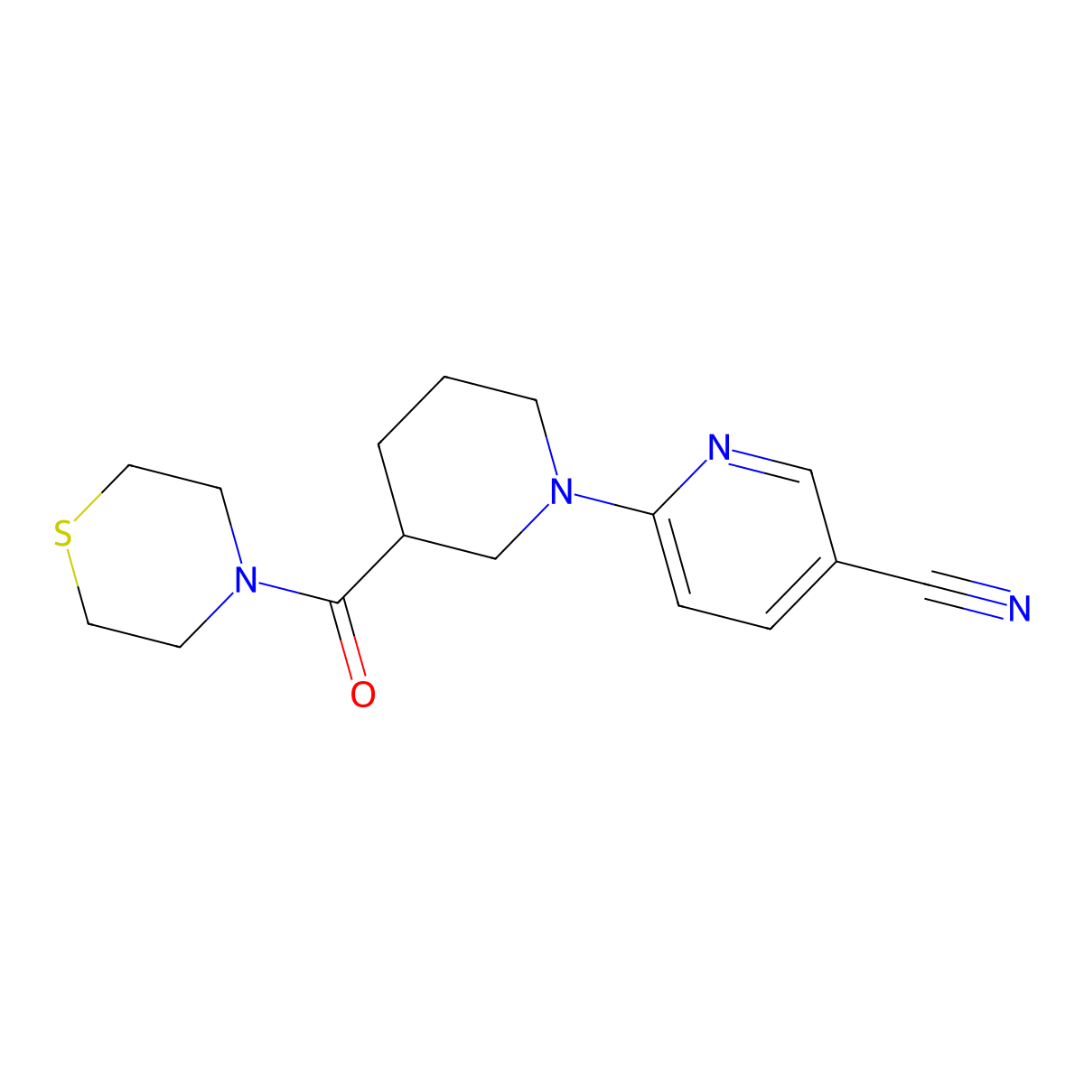 6-[3-(Thiomorpholine-4-carbonyl)piperidin-1-yl]pyridine-3-carbonitrile molecular structure, CAS 2640973-89-1