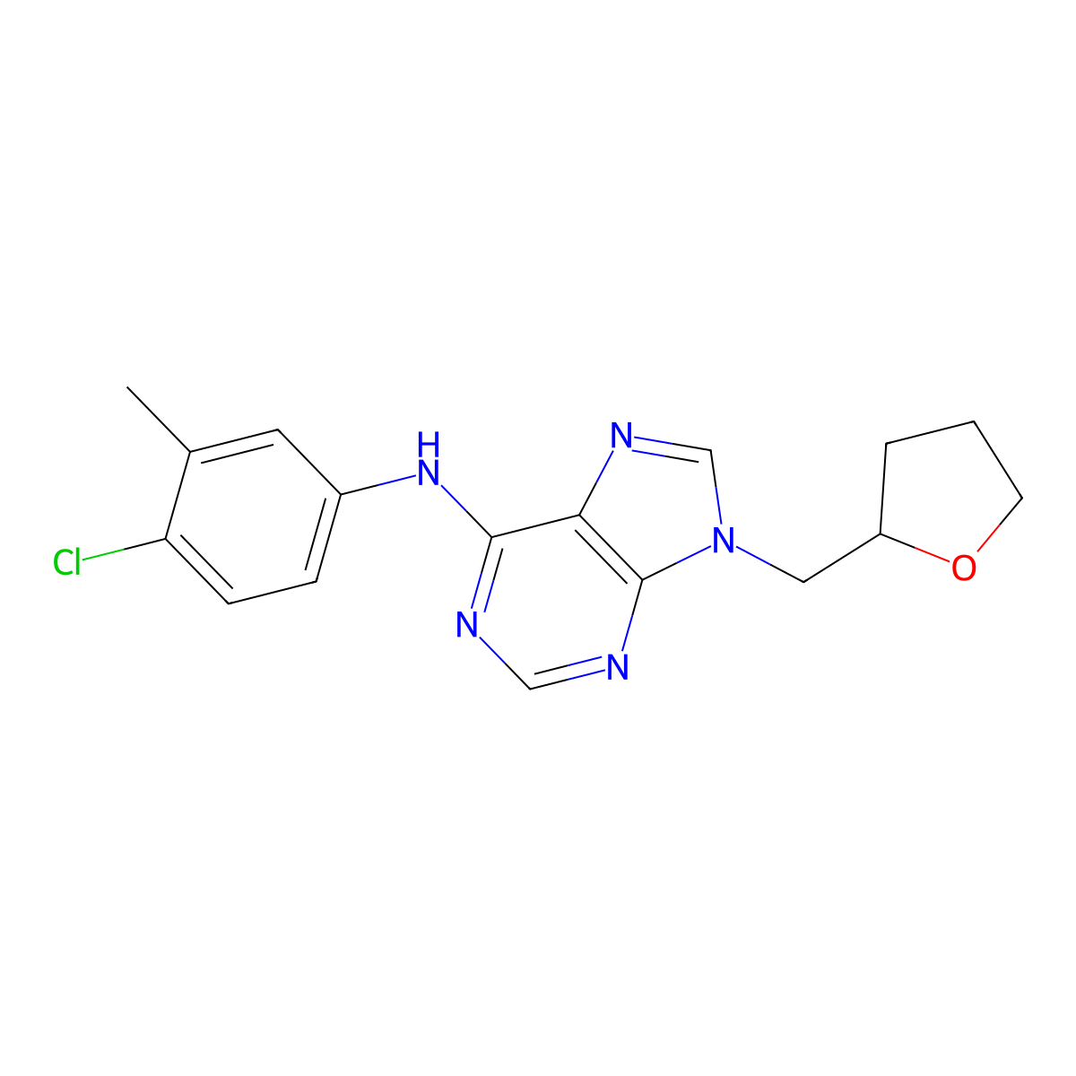 N-(4-chloro-3-methylphenyl)-9-[(oxolan-2-yl)methyl]-9H-purin-6-amine molecular structure, CAS 2640973-96-0