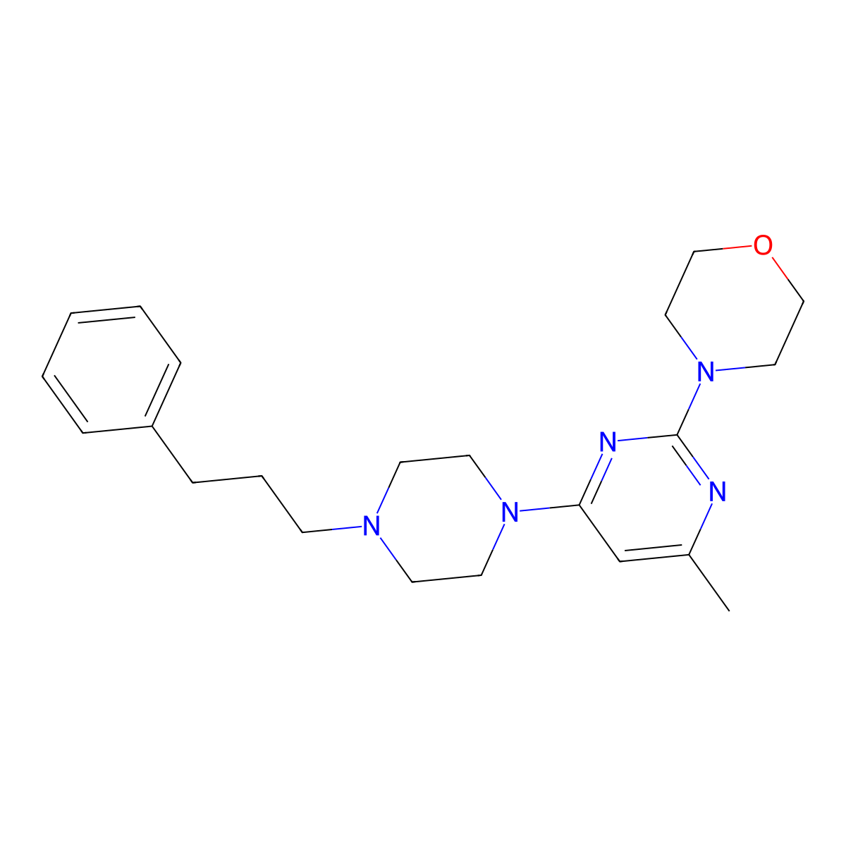 4-{4-Methyl-6-[4-(3-phenylpropyl)piperazin-1-yl]pyrimidin-2-yl}morpholine molecular structure, CAS 2640974-00-9