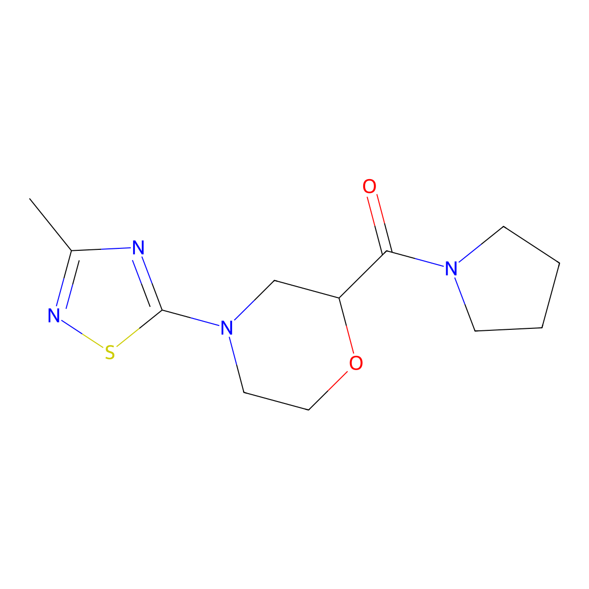 4-(3-Methyl-1,2,4-thiadiazol-5-yl)-2-(pyrrolidine-1-carbonyl)morpholine molecular structure, CAS 2640974-02-1