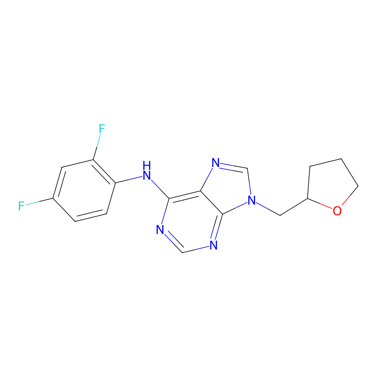 N-(2,4-difluorophenyl)-9-[(oxolan-2-yl)methyl]-9H-purin-6-amine molecular structure, CAS 2640974-03-2