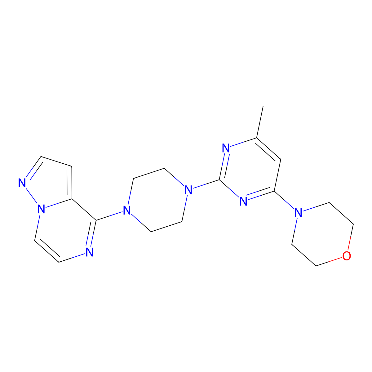 4-[6-Methyl-2-(4-{pyrazolo[1,5-a]pyrazin-4-yl}piperazin-1-yl)pyrimidin-4-yl]morpholine molecular structure, CAS 2640974-04-3