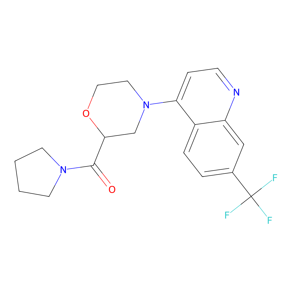4-[2-(Pyrrolidine-1-carbonyl)morpholin-4-yl]-7-(trifluoromethyl)quinoline molecular structure, CAS 2640974-09-8