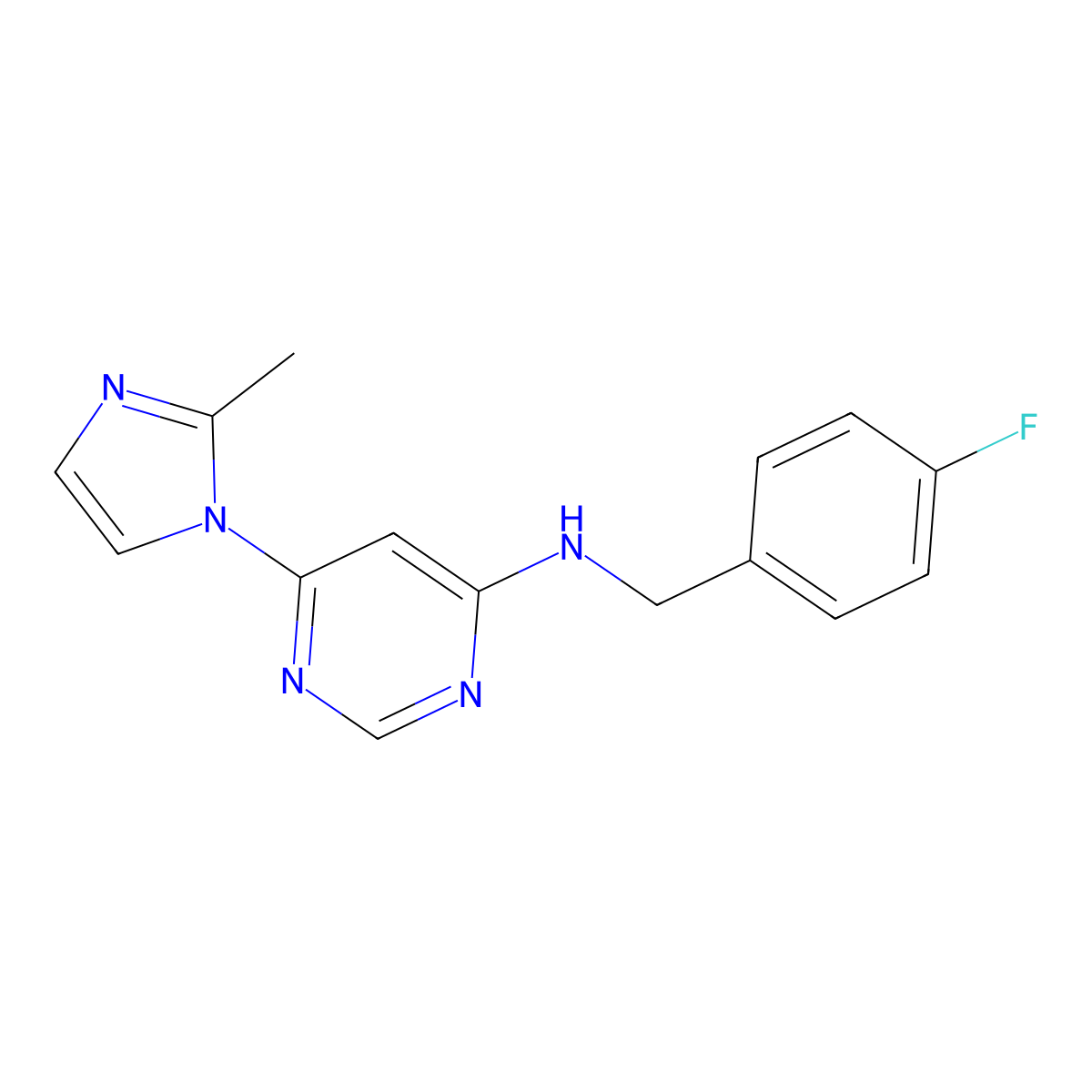 N-[(4-fluorophenyl)methyl]-6-(2-methyl-1H-imidazol-1-yl)pyrimidin-4-amine molecular structure, CAS 2640974-10-1