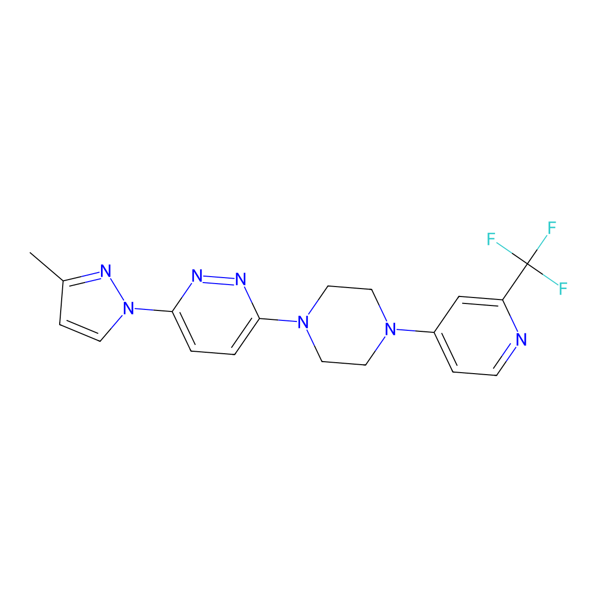 3-(3-methyl-1H-pyrazol-1-yl)-6-{4-[2-(trifluoromethyl)pyridin-4-yl]piperazin-1-yl}pyridazine molecular structure, CAS 2640974-16-7