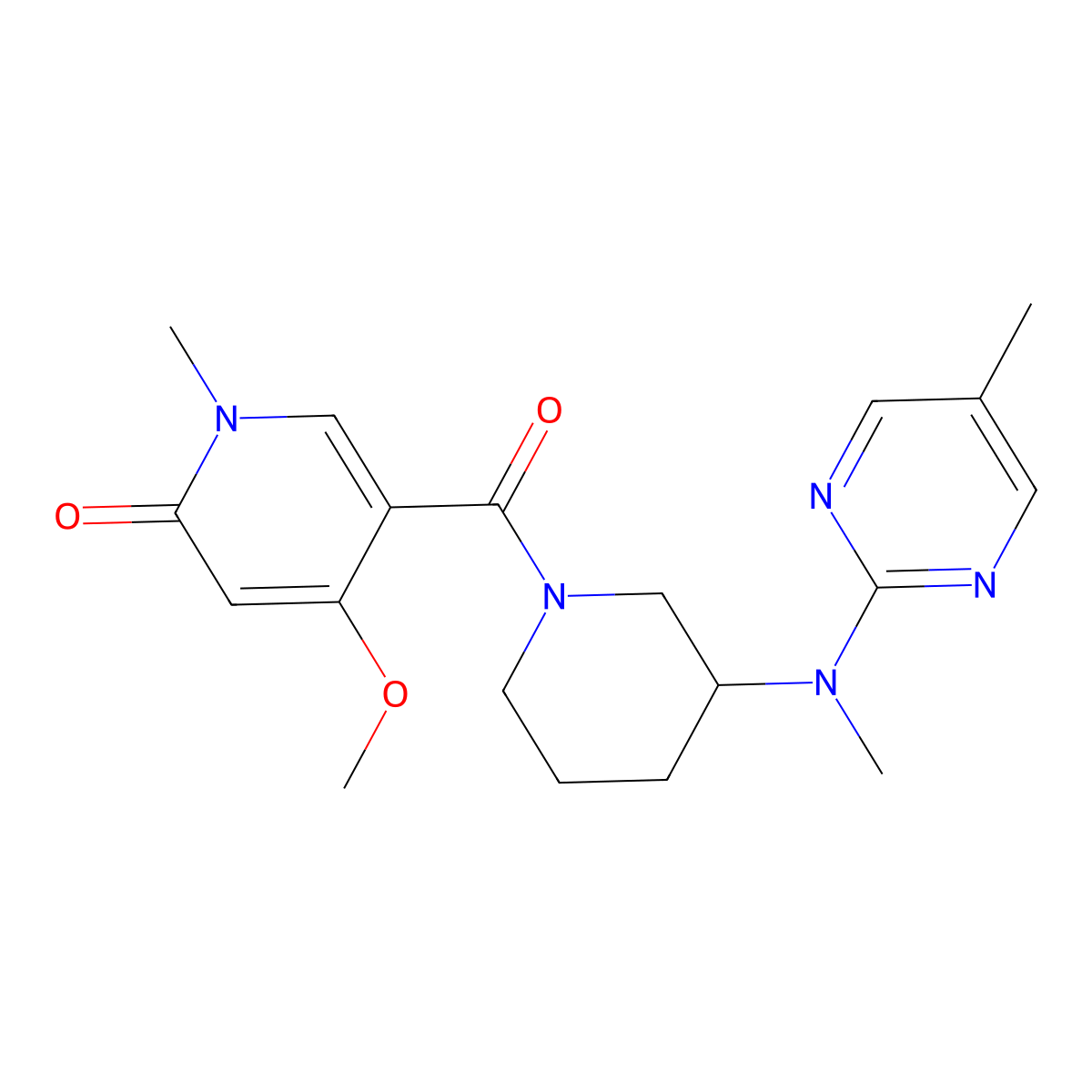 4-Methoxy-1-methyl-5-{3-[methyl(5-methylpyrimidin-2-yl)amino]piperidine-1-carbonyl}-1,2-dihydropyridin-2-one molecular structure, CAS 2640974-20-3