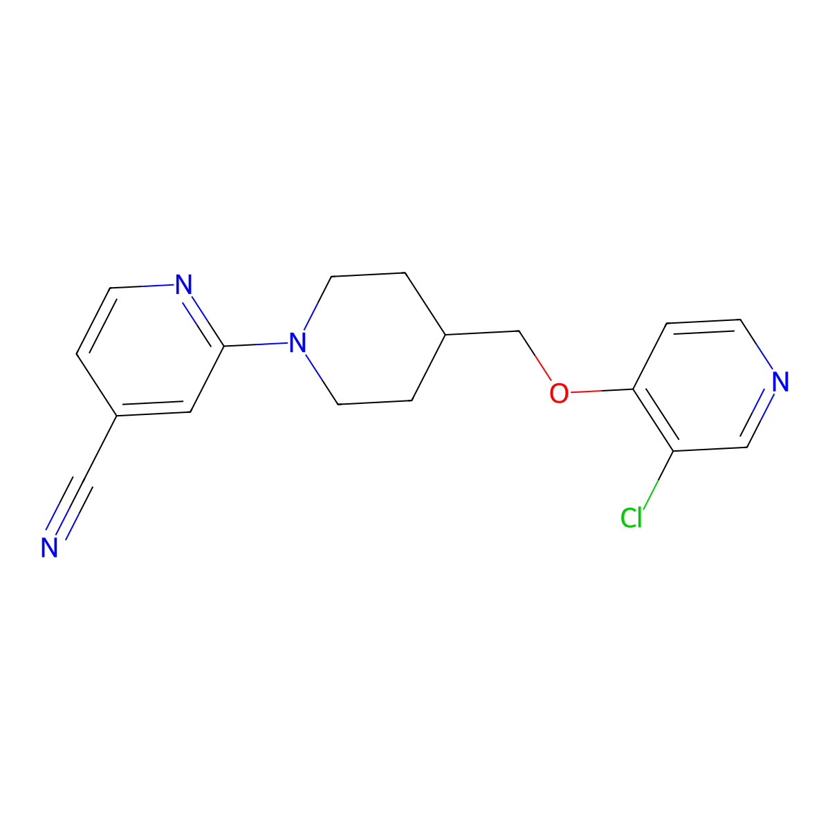 2-(4-{[(3-Chloropyridin-4-yl)oxy]methyl}piperidin-1-yl)pyridine-4-carbonitrile molecular structure, CAS 2640974-26-9