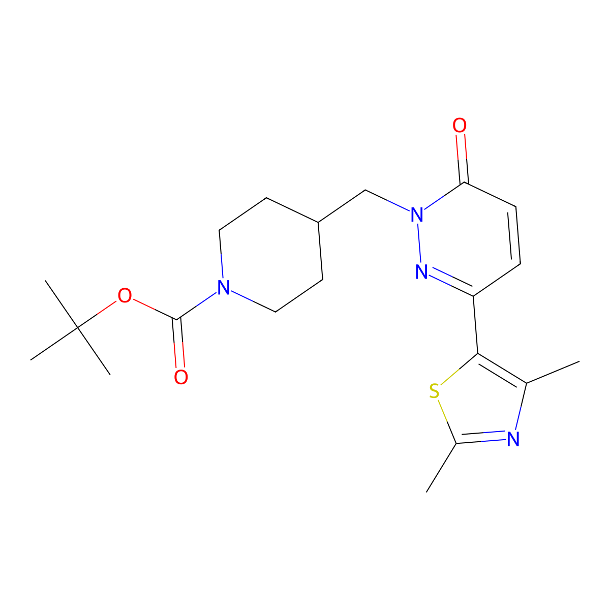 Tert-butyl 4-{[3-(2,4-dimethyl-1,3-thiazol-5-yl)-6-oxo-1,6-dihydropyridazin-1-yl]methyl}piperidine-1-carboxylate molecular structure, CAS 2640974-28-1