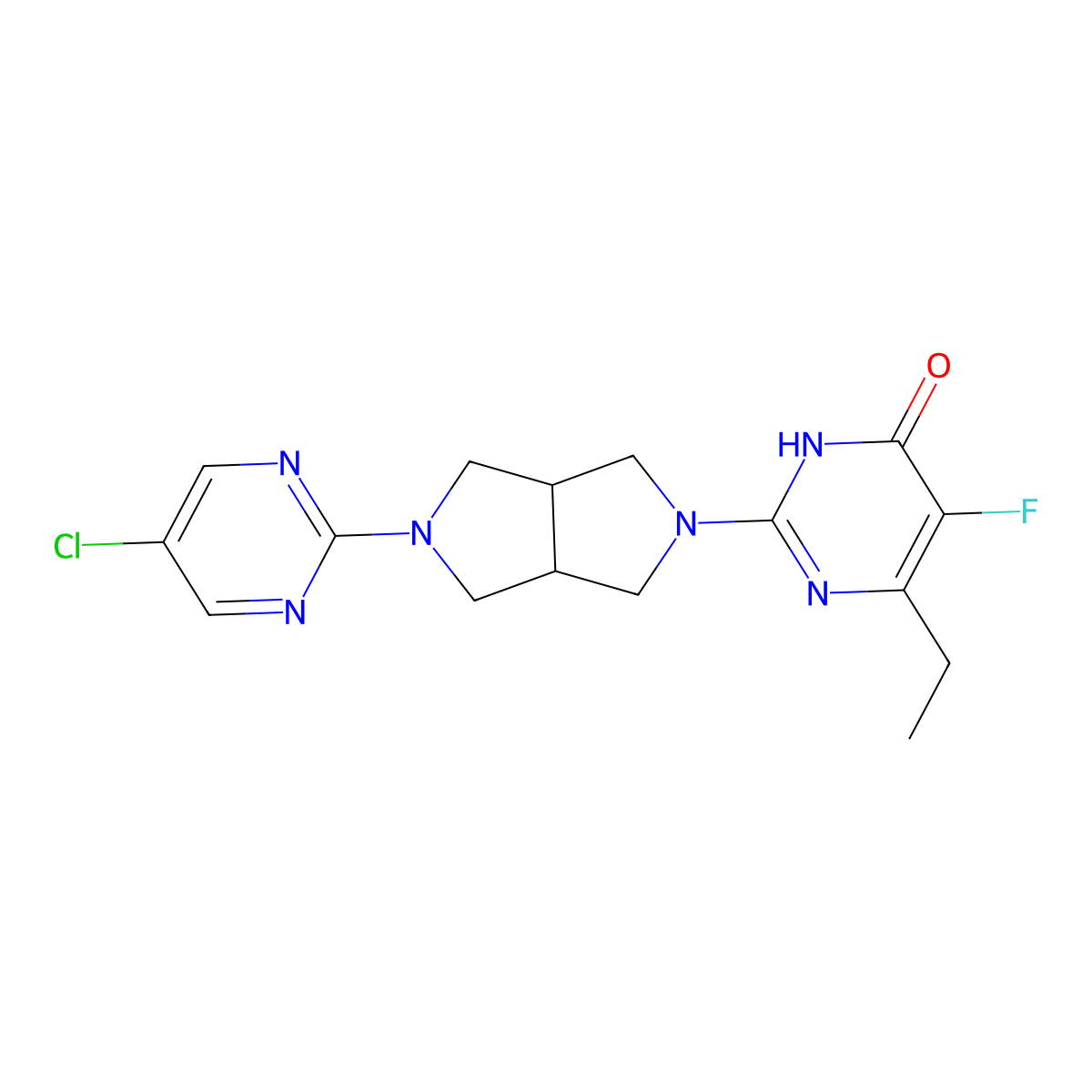 2-[5-(5-Chloropyrimidin-2-yl)-octahydropyrrolo[3,4-c]pyrrol-2-yl]-6-ethyl-5-fluoro-3,4-dihydropyrimidin-4-one molecular structure, CAS 2640974-29-2