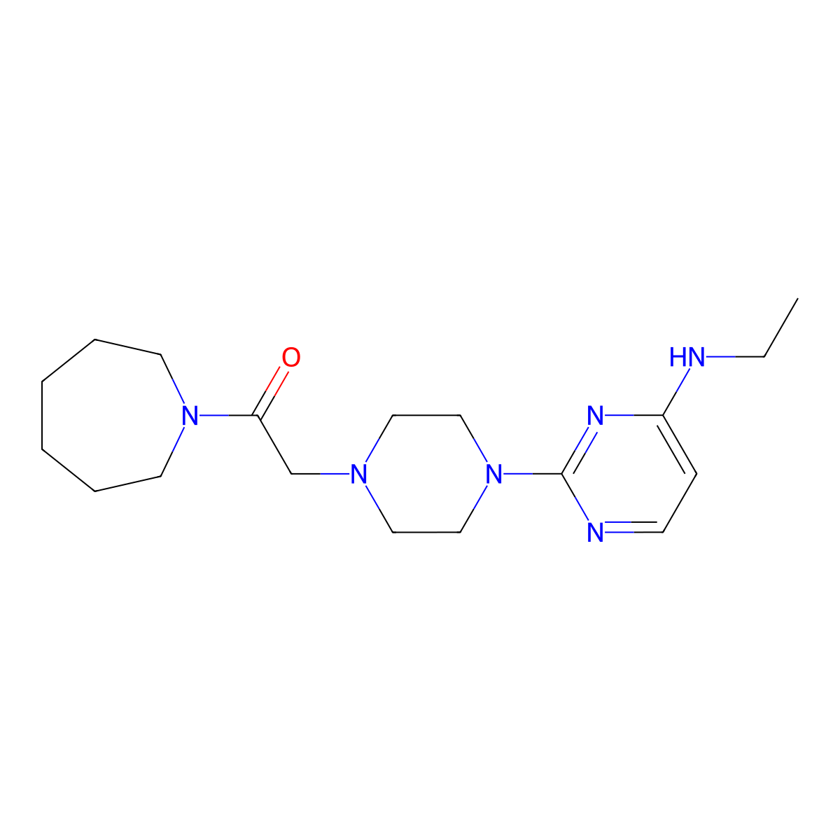 1-(Azepan-1-yl)-2-{4-[4-(ethylamino)pyrimidin-2-yl]piperazin-1-yl}ethan-1-one molecular structure, CAS 2640974-31-6