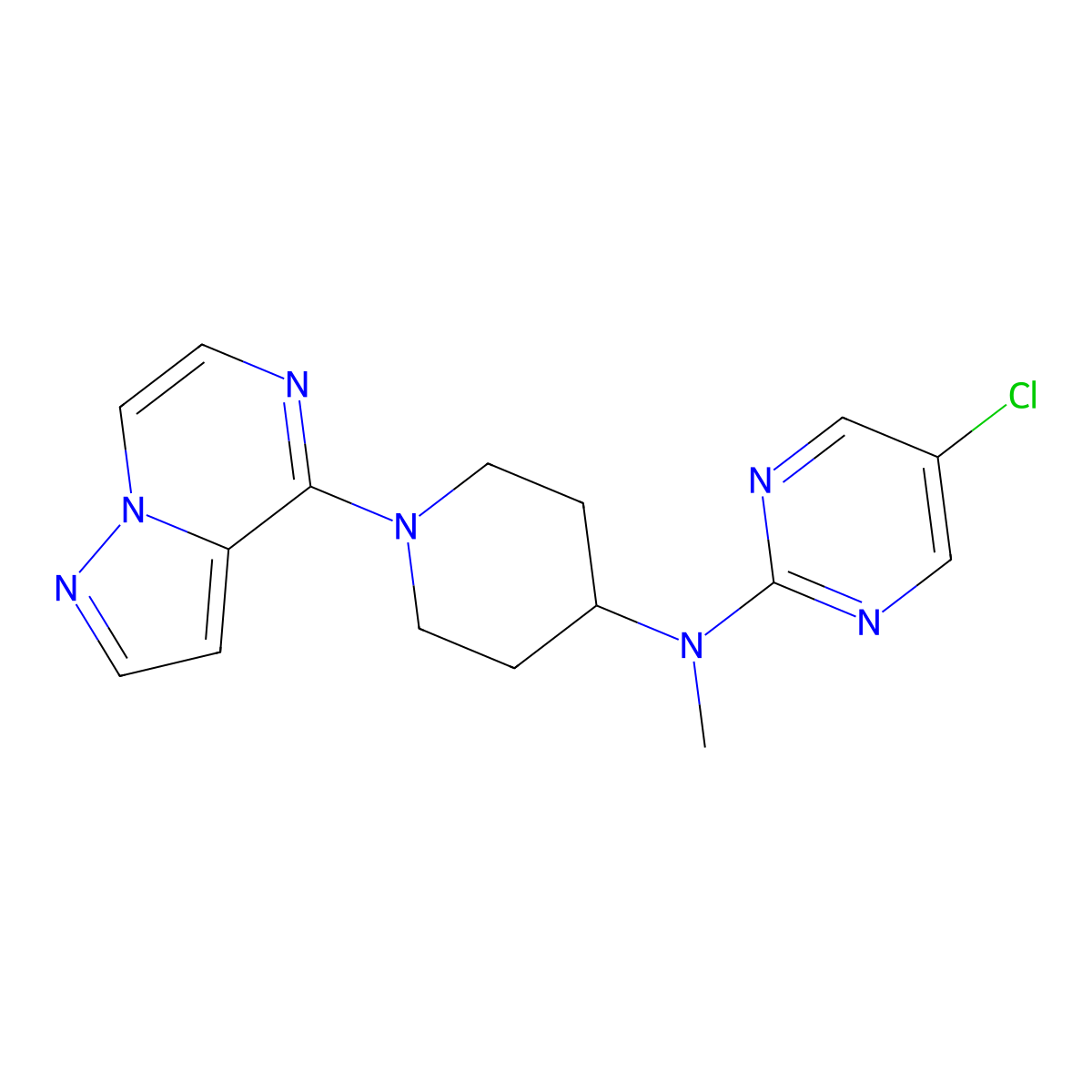 5-chloro-N-methyl-N-(1-{pyrazolo[1,5-a]pyrazin-4-yl}piperidin-4-yl)pyrimidin-2-amine molecular structure, CAS 2640974-33-8