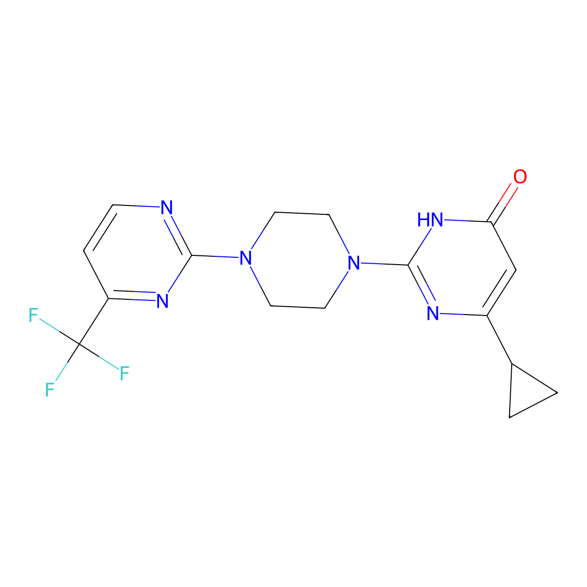 6-Cyclopropyl-2-{4-[4-(trifluoromethyl)pyrimidin-2-yl]piperazin-1-yl}-3,4-dihydropyrimidin-4-one molecular structure, CAS 2640974-35-0