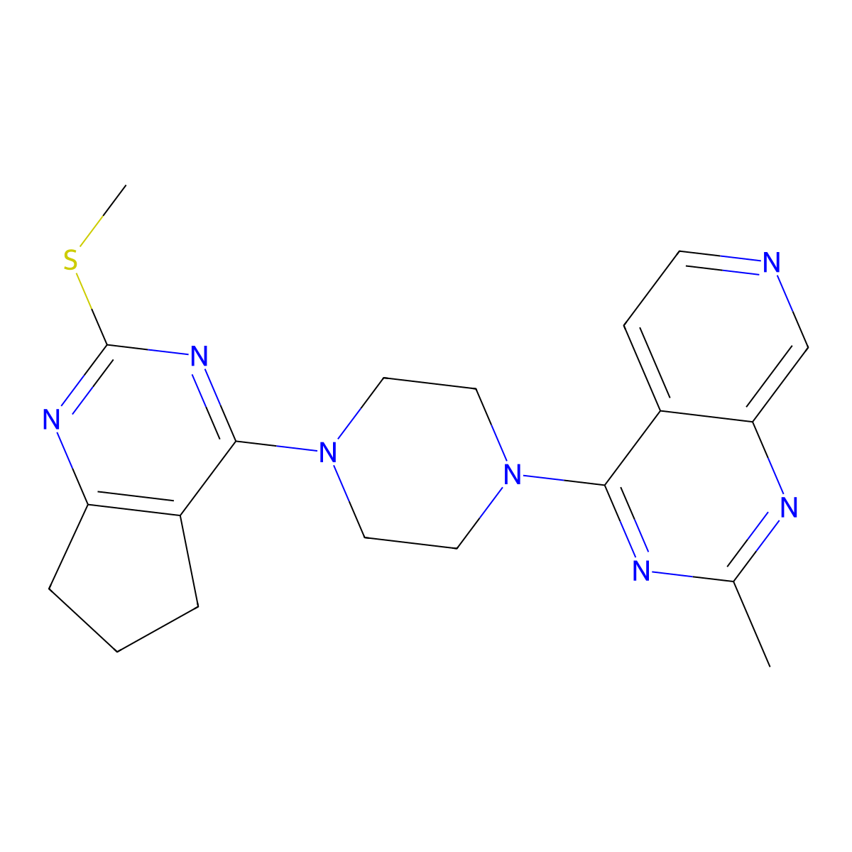 1-{2-methylpyrido[3,4-d]pyrimidin-4-yl}-4-[2-(methylsulfanyl)-5H,6H,7H-cyclopenta[d]pyrimidin-4-yl]piperazine molecular structure, CAS 2640974-37-2