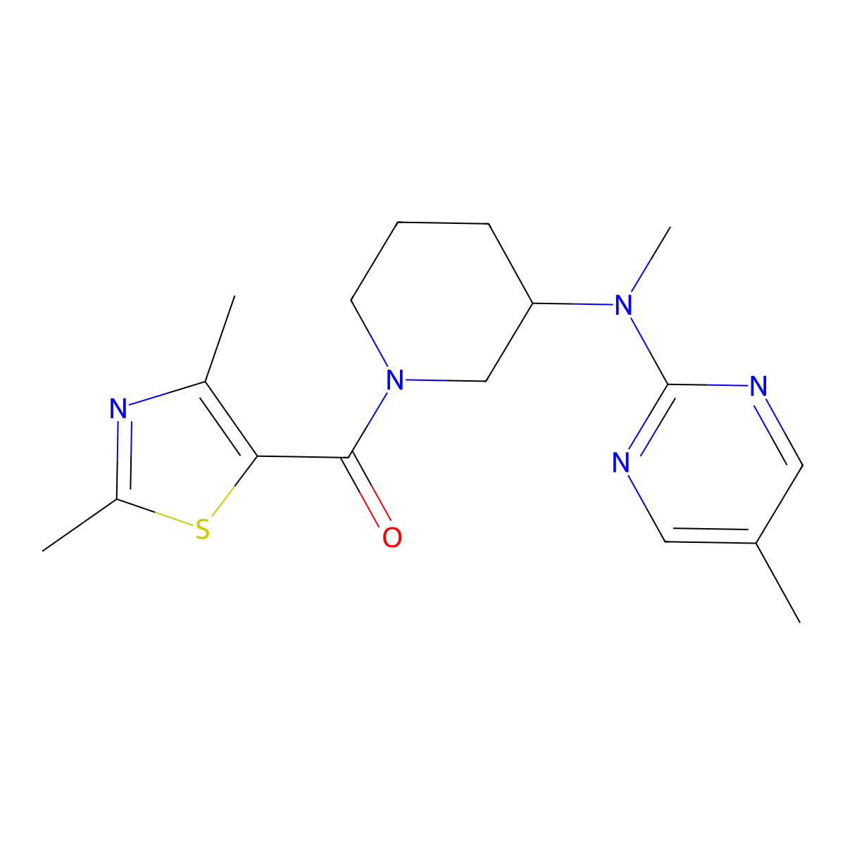 N-[1-(2,4-dimethyl-1,3-thiazole-5-carbonyl)piperidin-3-yl]-N,5-dimethylpyrimidin-2-amine molecular structure, CAS 2640974-38-3