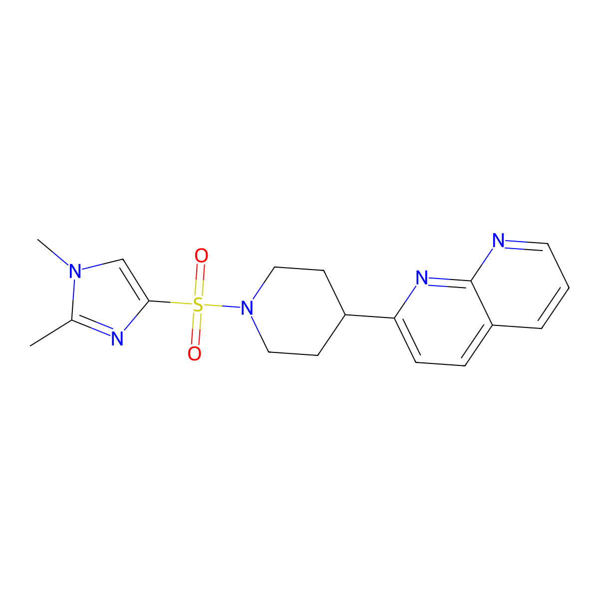 2-{1-[(1,2-dimethyl-1H-imidazol-4-yl)sulfonyl]piperidin-4-yl}-1,8-naphthyridine molecular structure, CAS 2640974-42-9