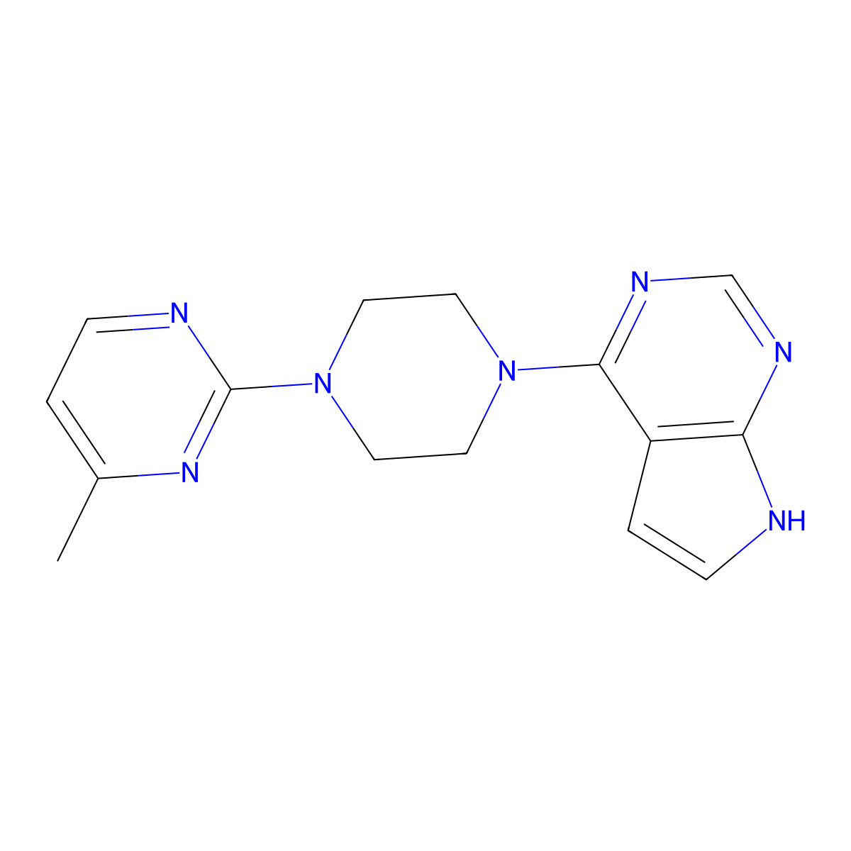 4-methyl-2-(4-{7H-pyrrolo[2,3-d]pyrimidin-4-yl}piperazin-1-yl)pyrimidine molecular structure, CAS 2640974-47-4