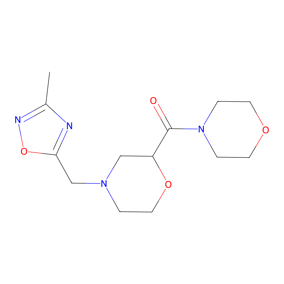 4-[(3-Methyl-1,2,4-oxadiazol-5-yl)methyl]-2-(morpholine-4-carbonyl)morpholine molecular structure, CAS 2640974-49-6